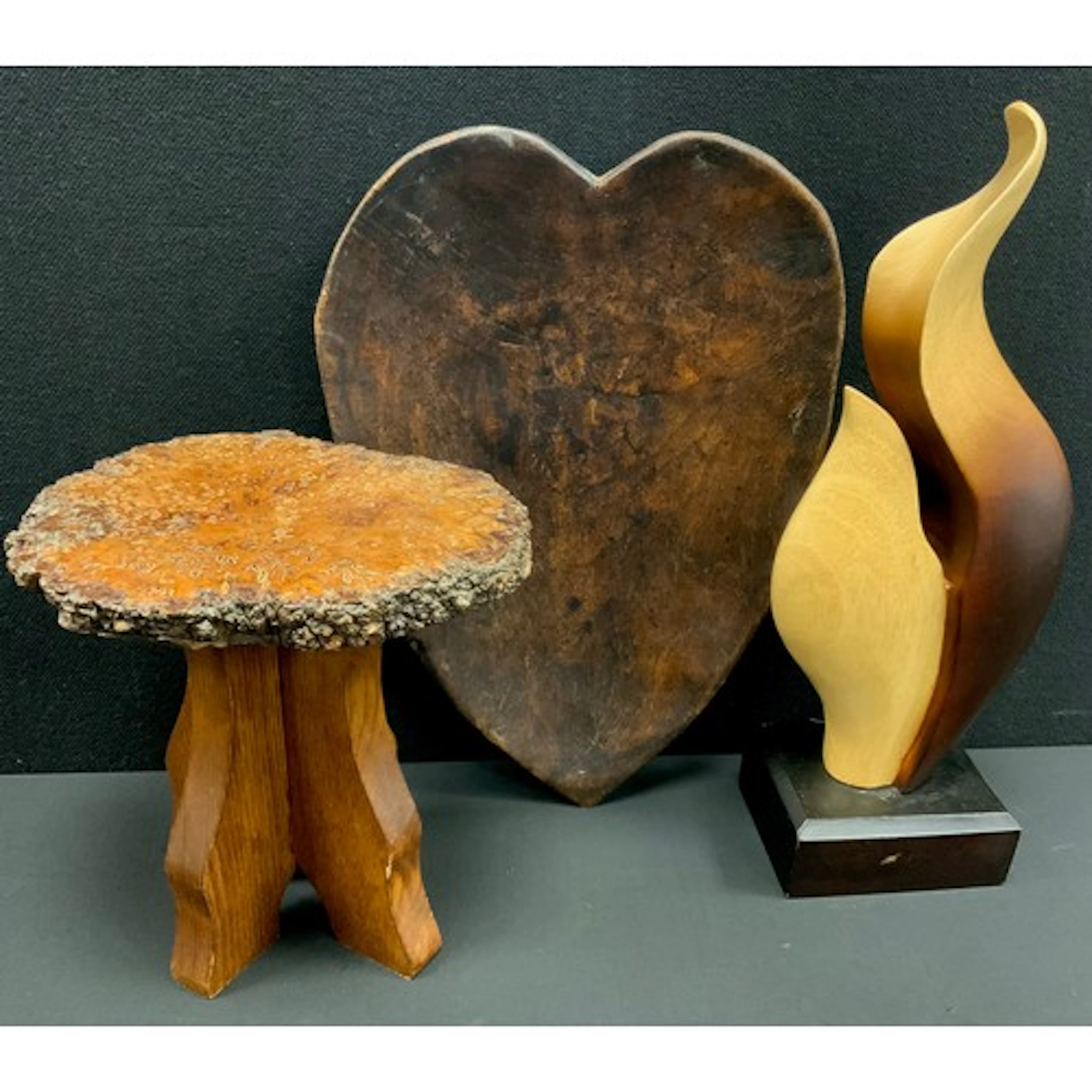 A Welsh Heart shaped dough board, approx 39cm x 27.5cm; a b...