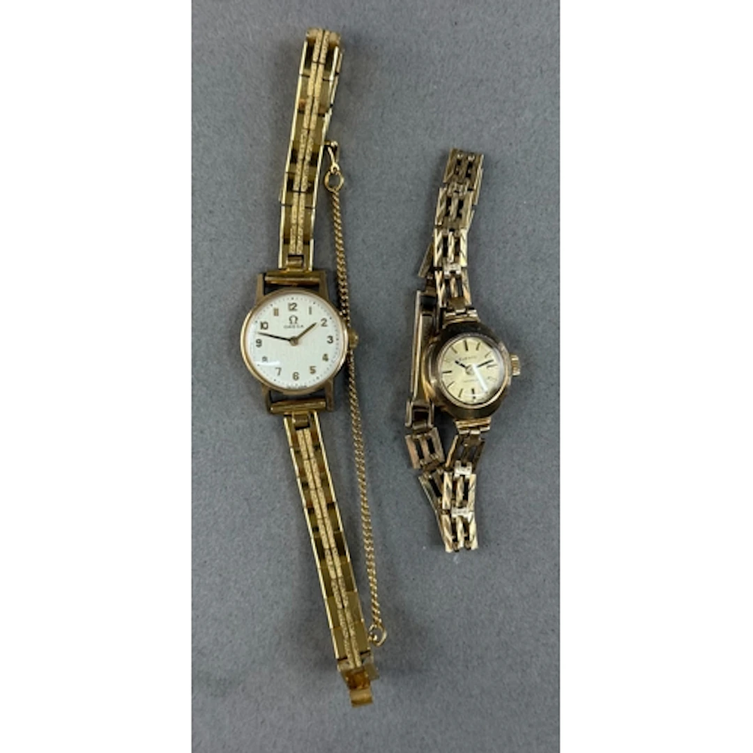 Watches: a ladies 9ct yellow gold cased Omega wristwatch on ...