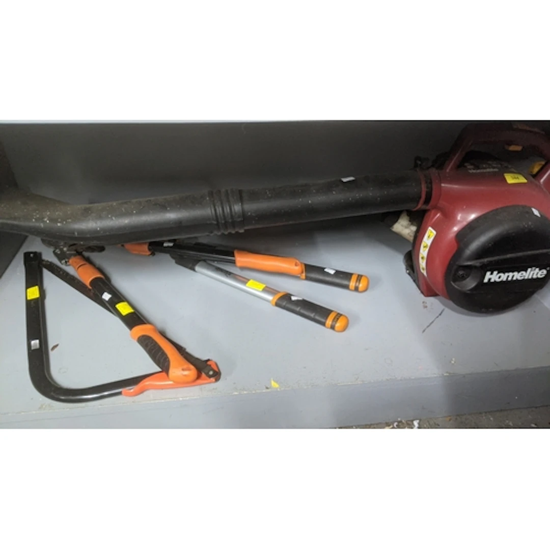Garden tools to include a Homelite leaf blower, a Wilkinson ...