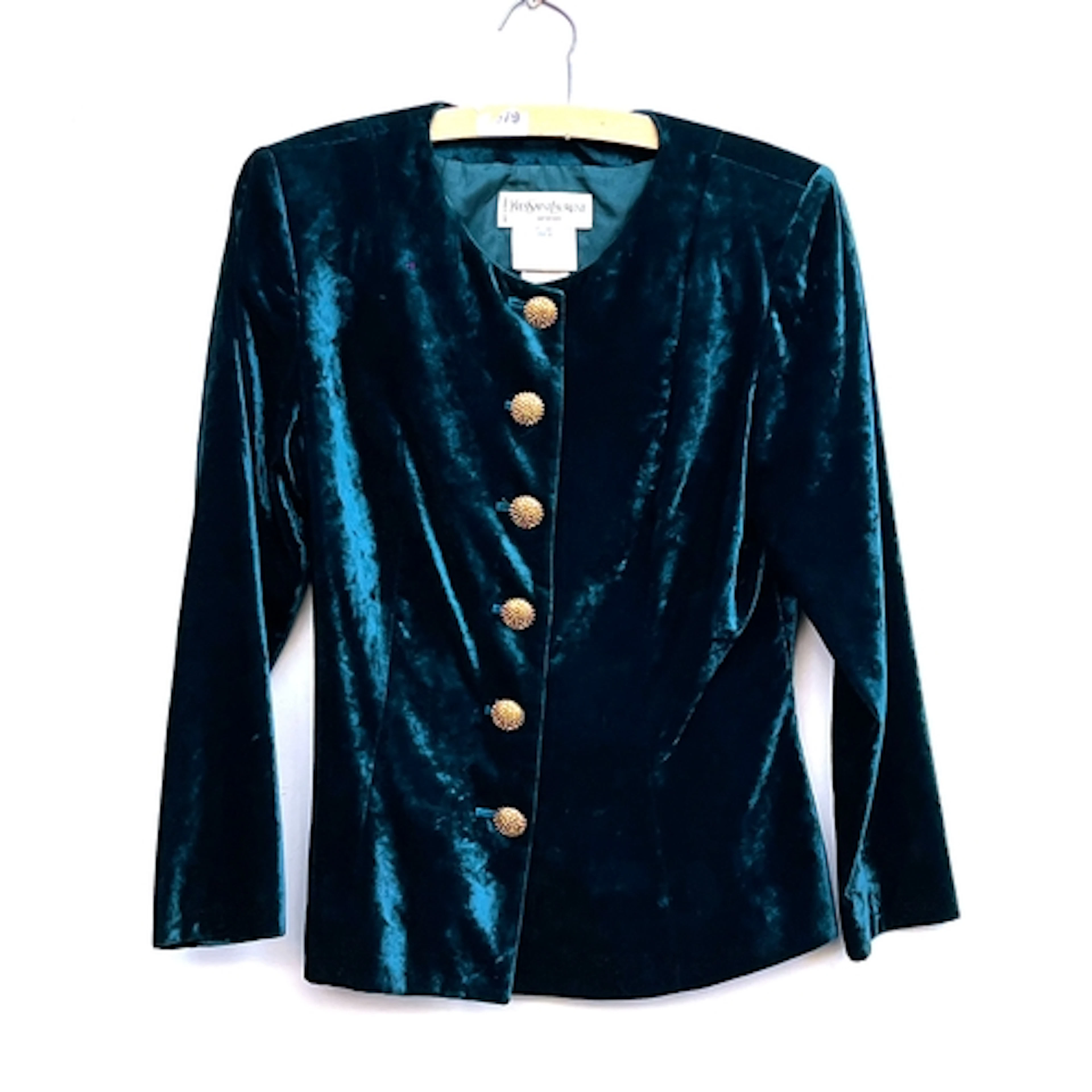 A Yves Saint Lauren petrol blue cotton blend velvet jacket w...