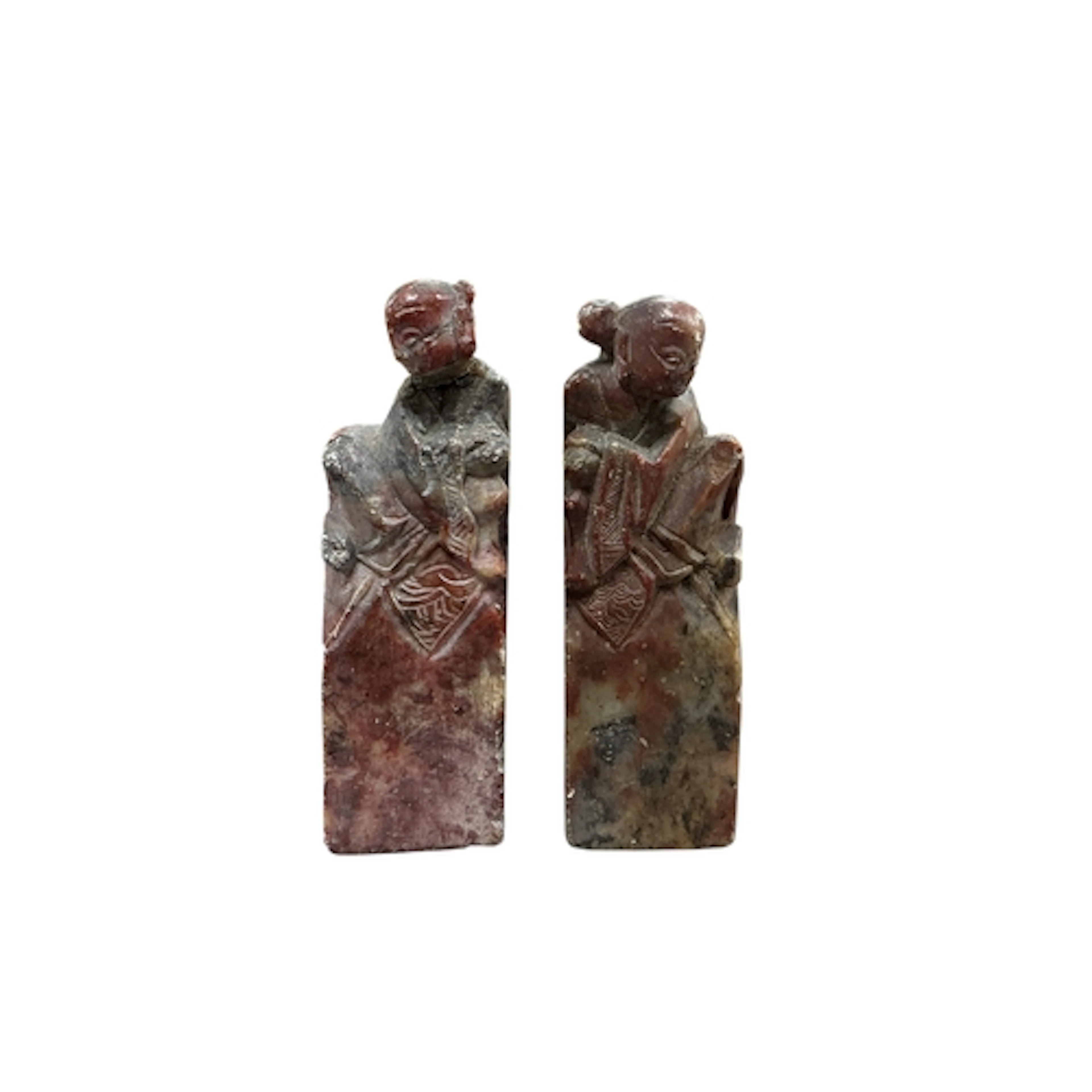 Two Chinese carved 'chicken's blood' soapstone seals, early ...