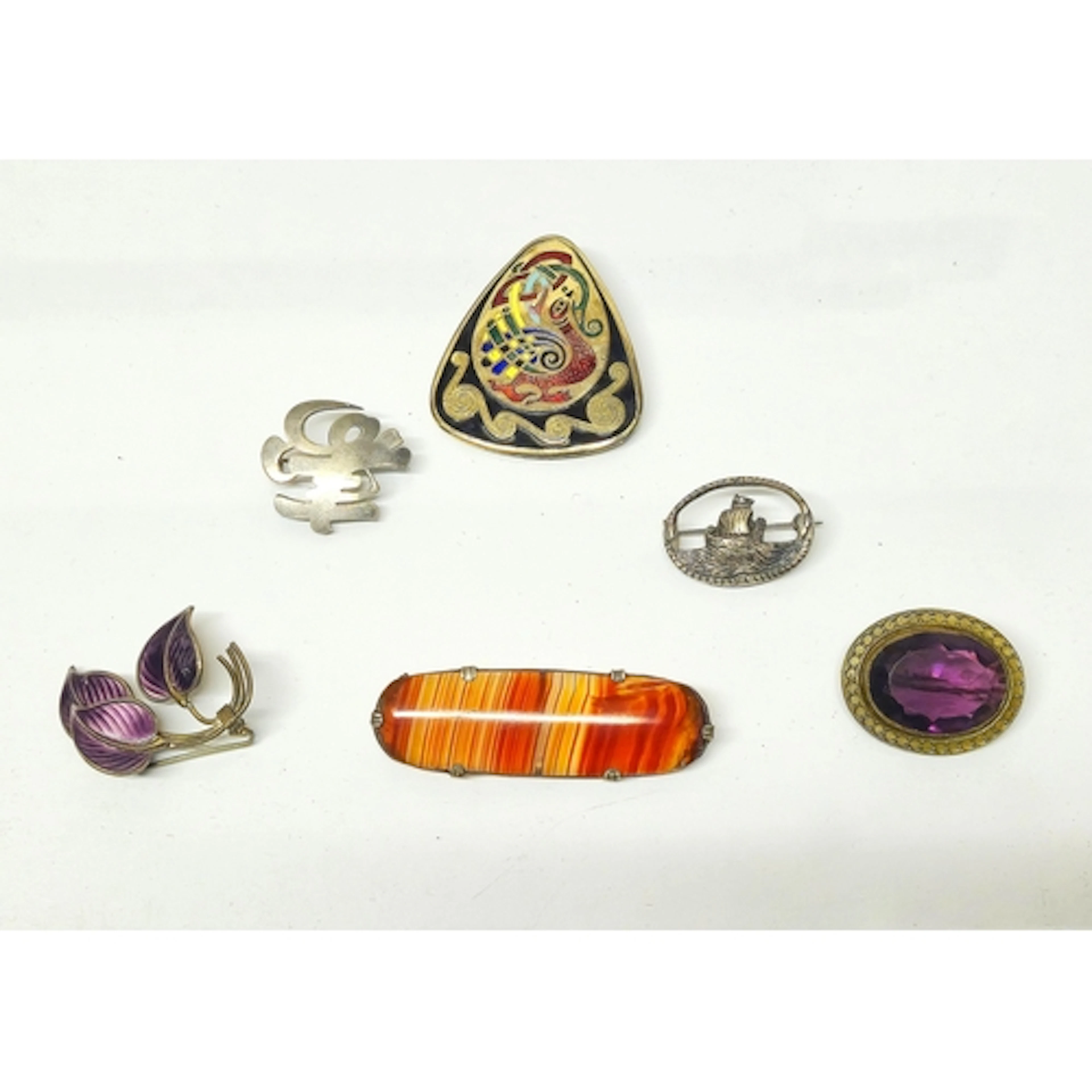 Group of silver and decorative brooches to include Norwegian...