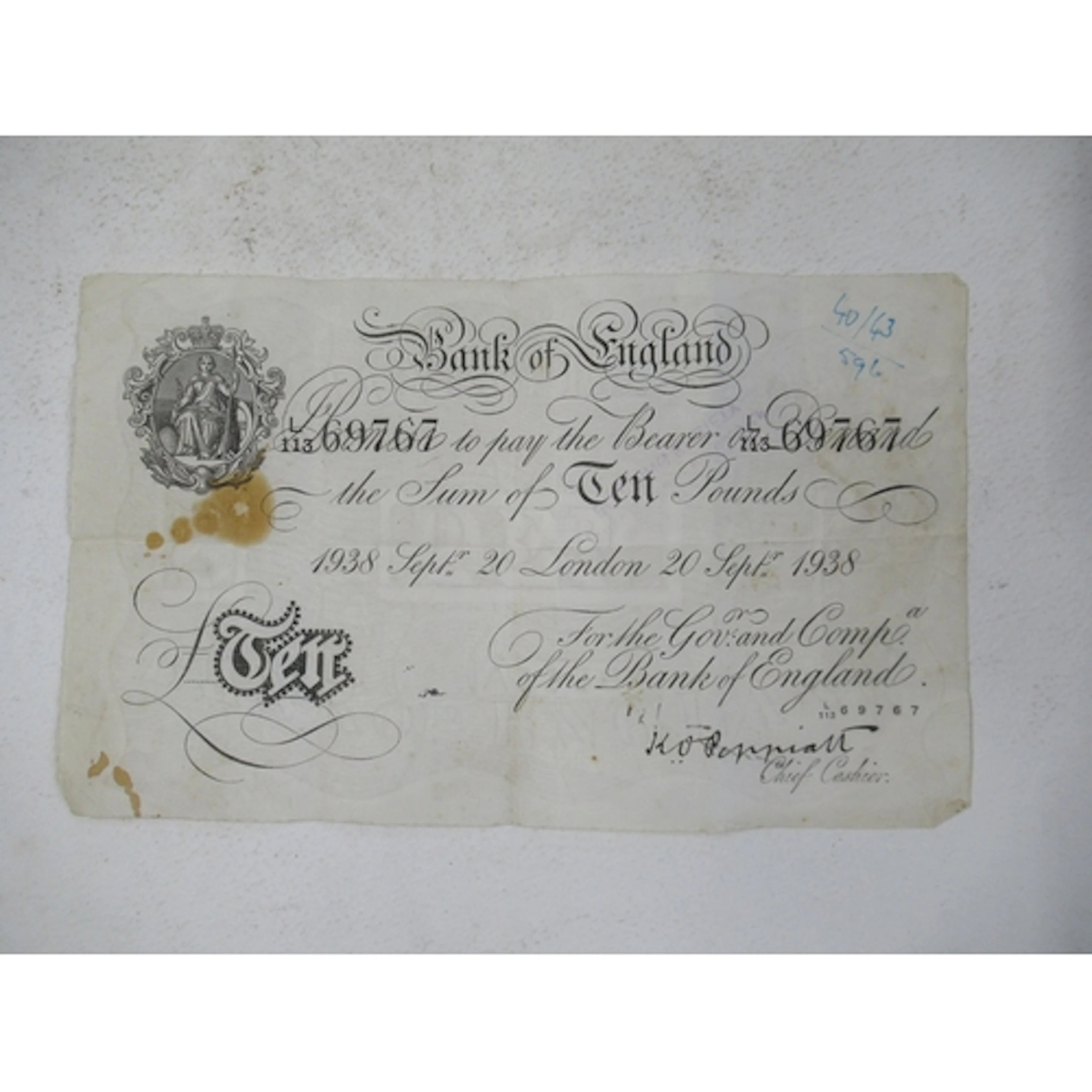 A 1938 white £10 bank note