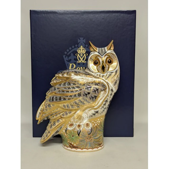 A Royal Crown Derby paperweight, Long Eared Owl, a Prestige ...