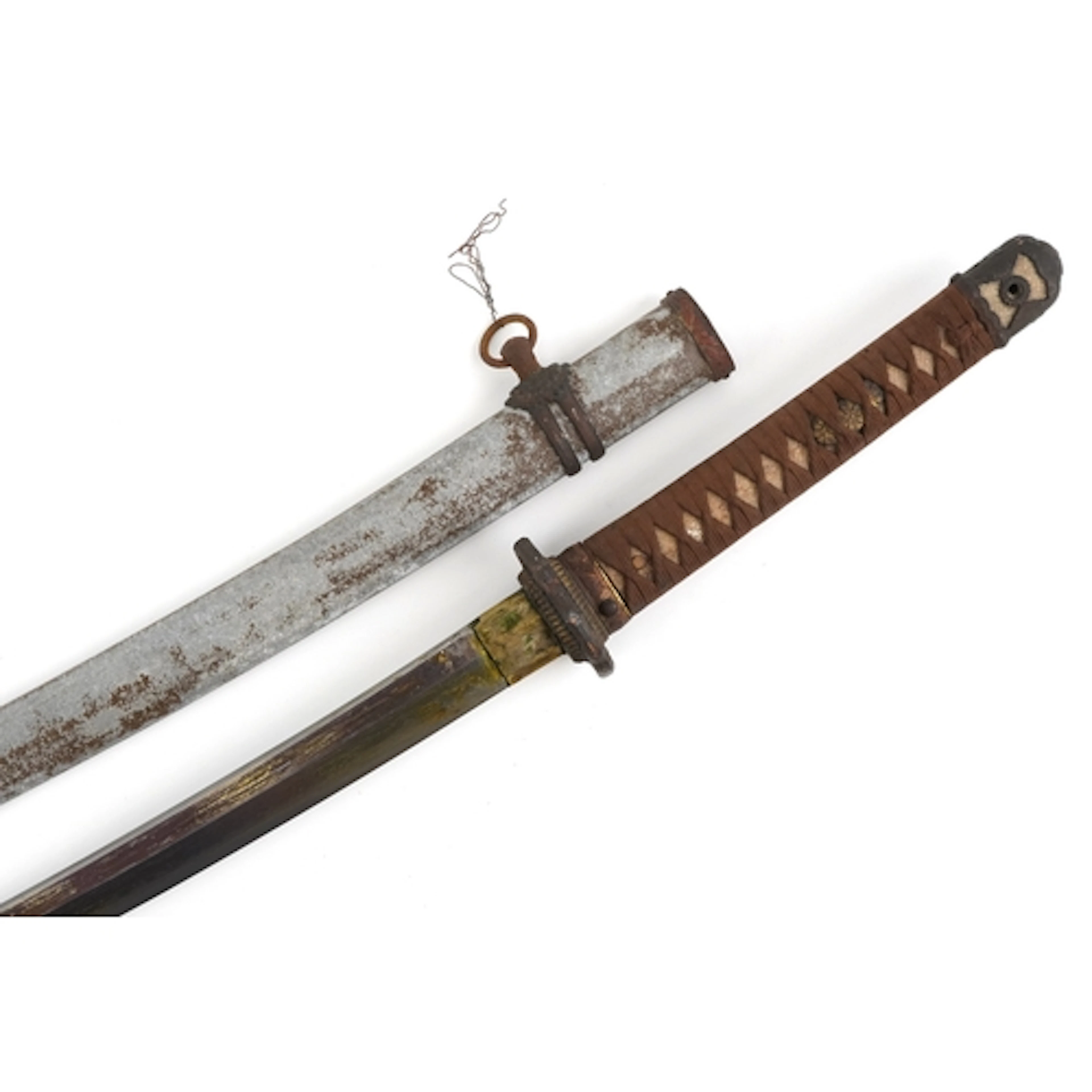 Japanese Samurai sword and scabbard having cloth bound shagr...