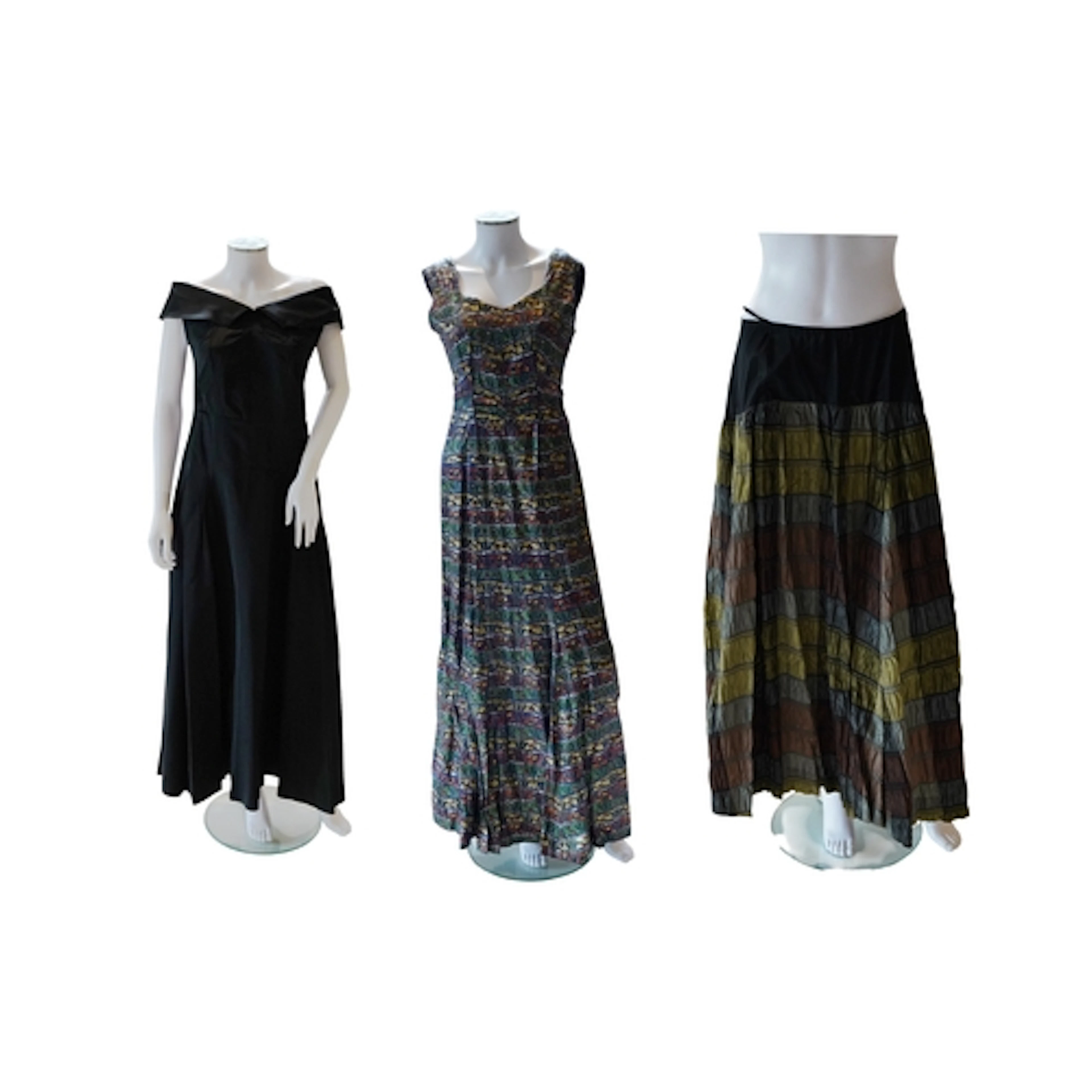 Two ladies late 1930's-40's evening dresses and a full lengt...