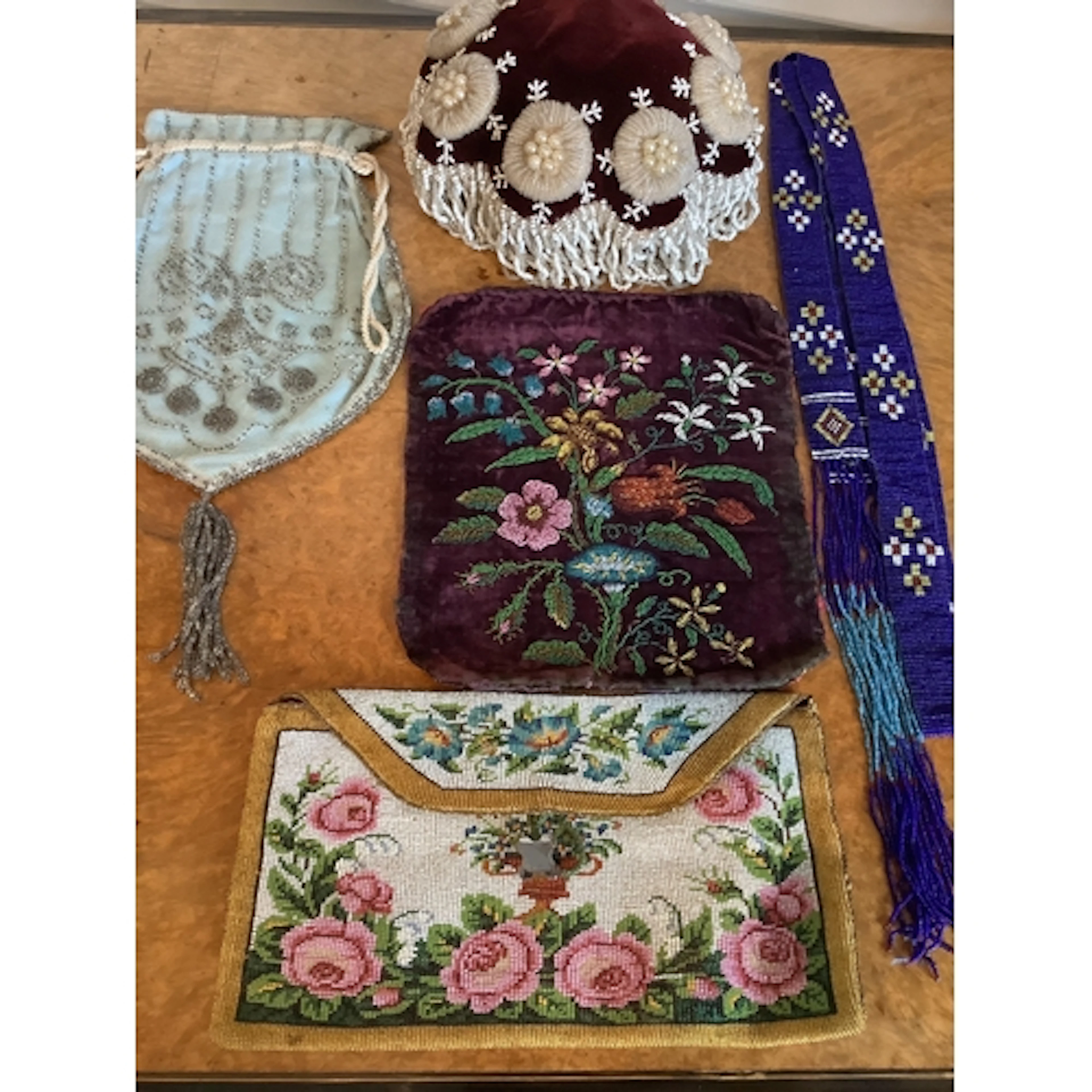 Five items of Victorian and later beadwork, including a larg...