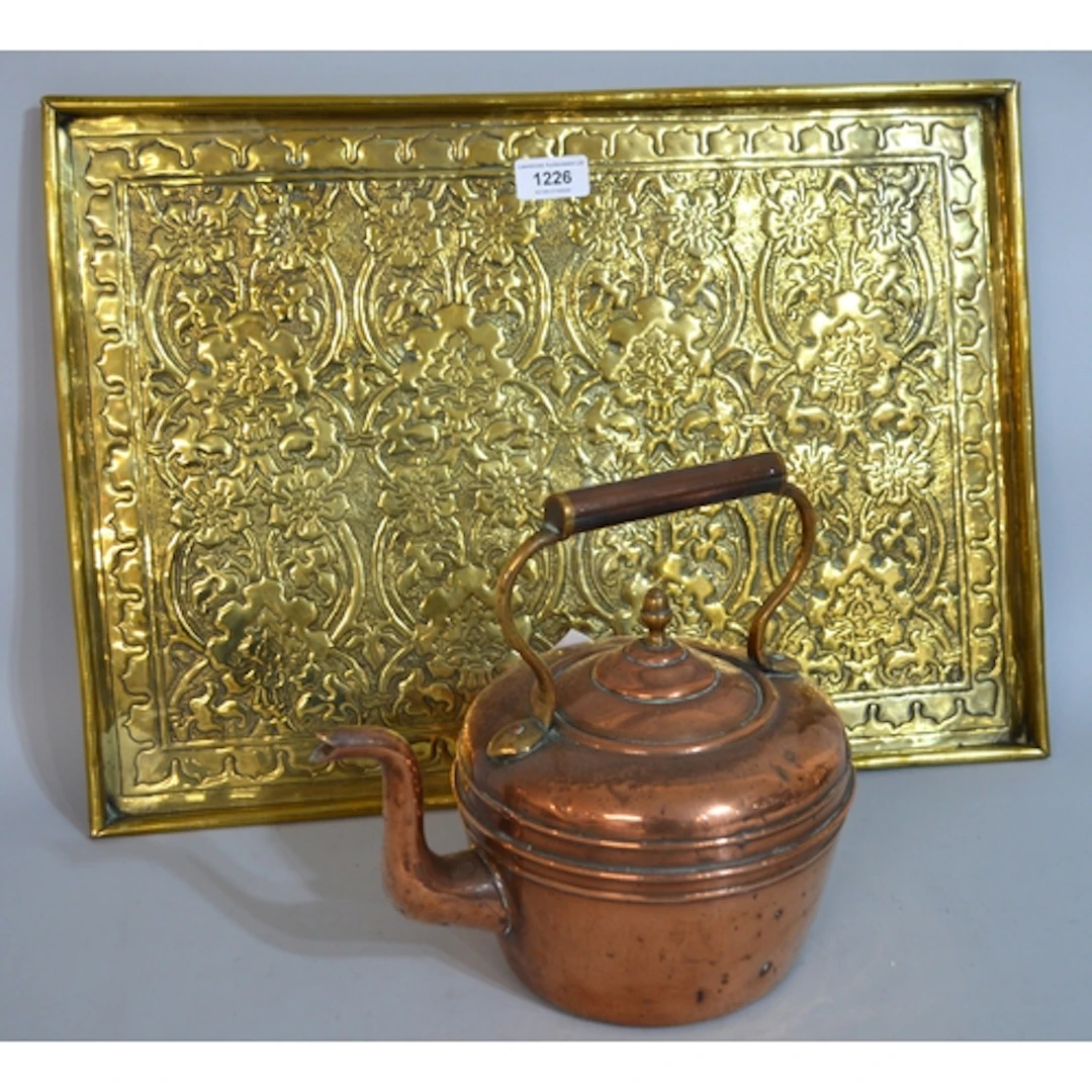 Arts & Crafts relief decorated rectangular brass tray, 50 x ...