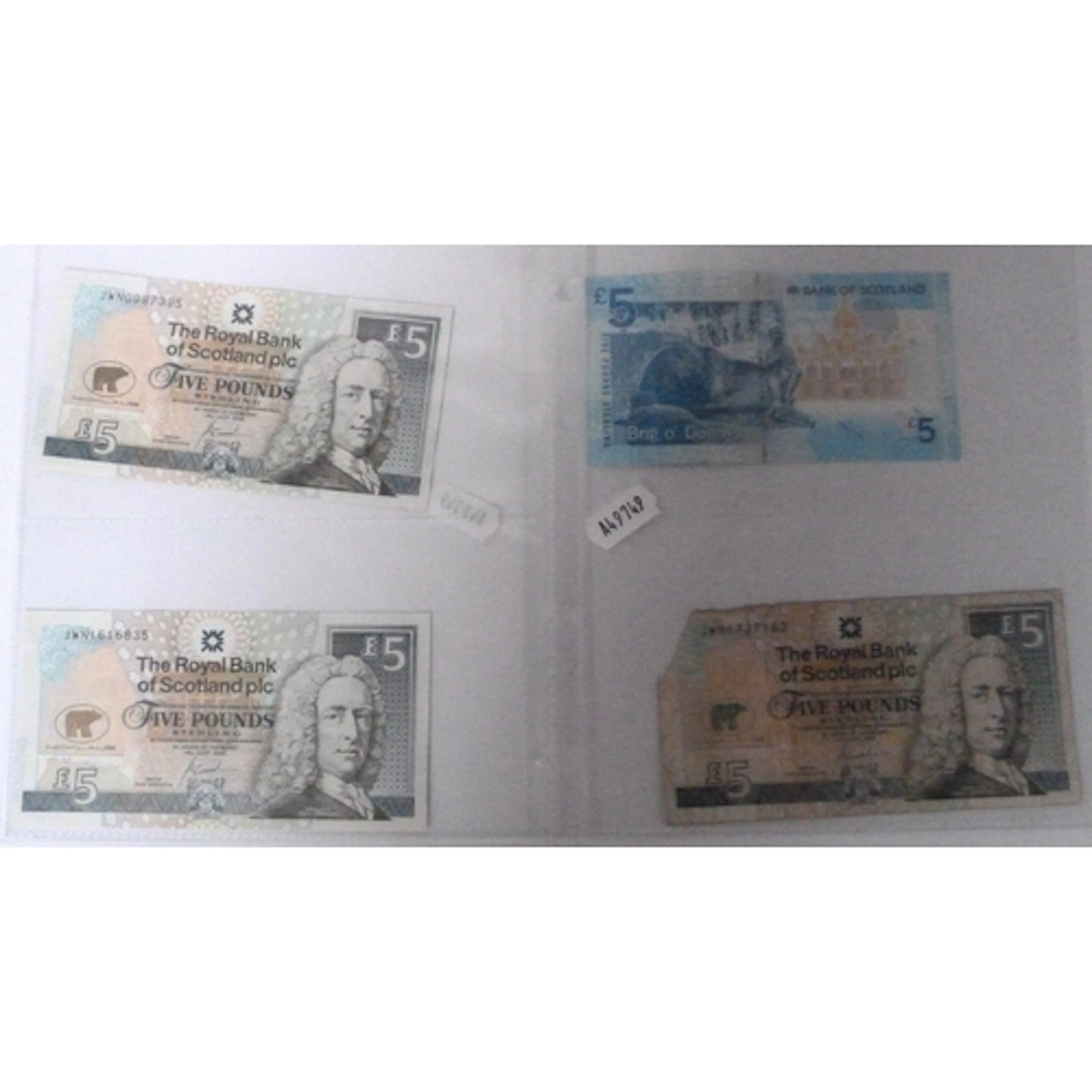 Three The Royal Bank of Scotland £5 banknotes with gol...