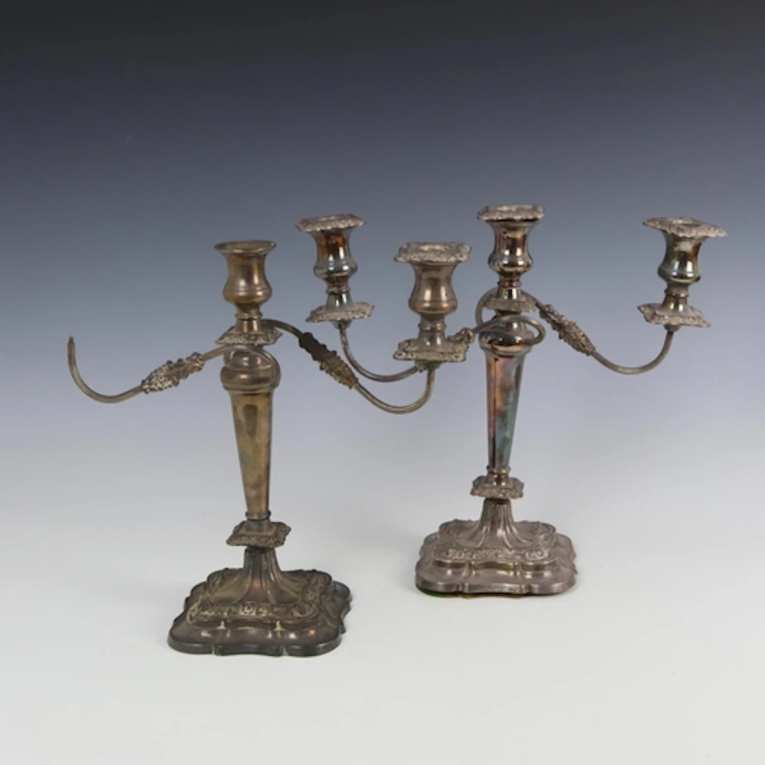 A pair of mid 20th century silver mounted candelabra, Viner'...