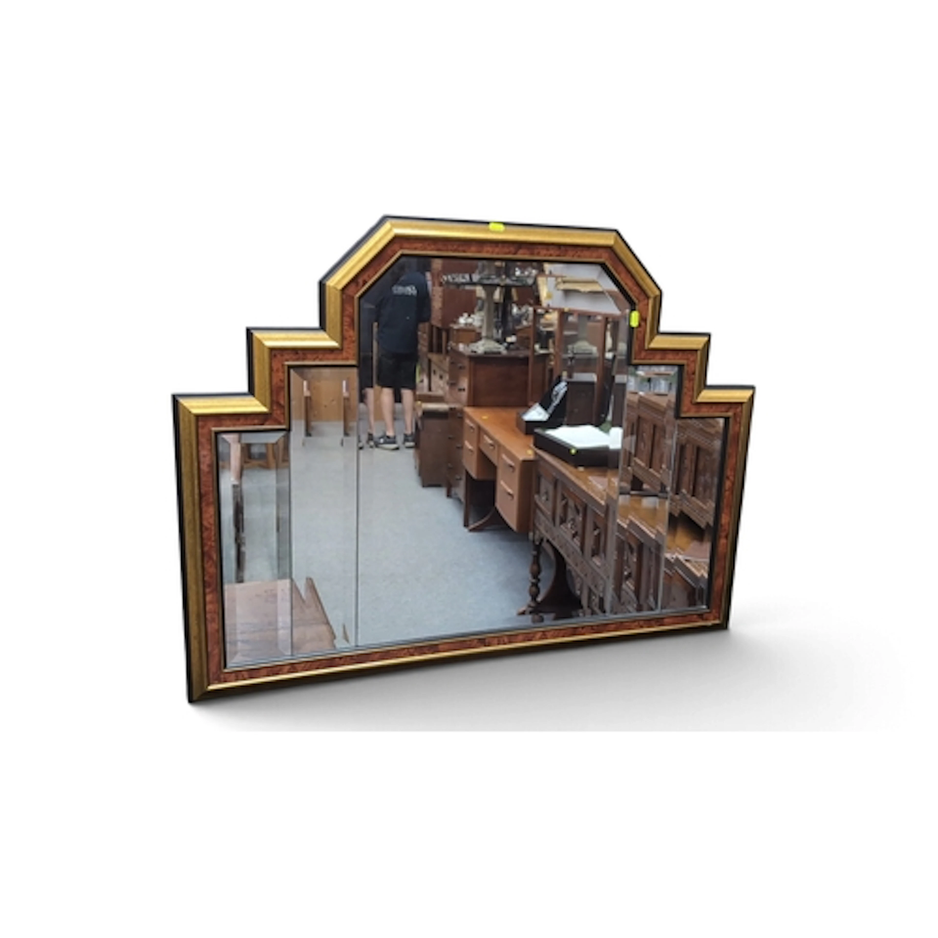 Art Deco-style stepped wall mirror with a bevelled central p...