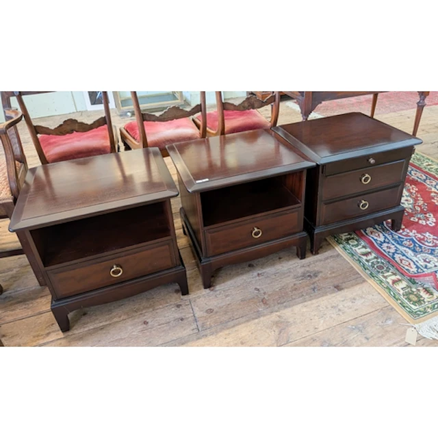 A pair of Stag Minstrel mahogany bedside cabinets, each fitt...
