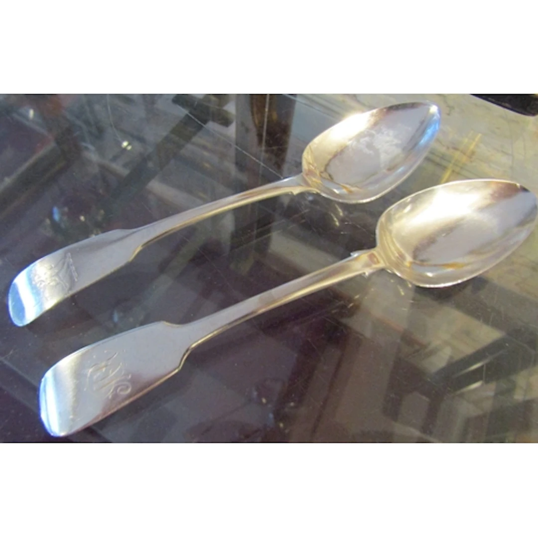 Two Silver Dessert Spoons Fiddle Pattern