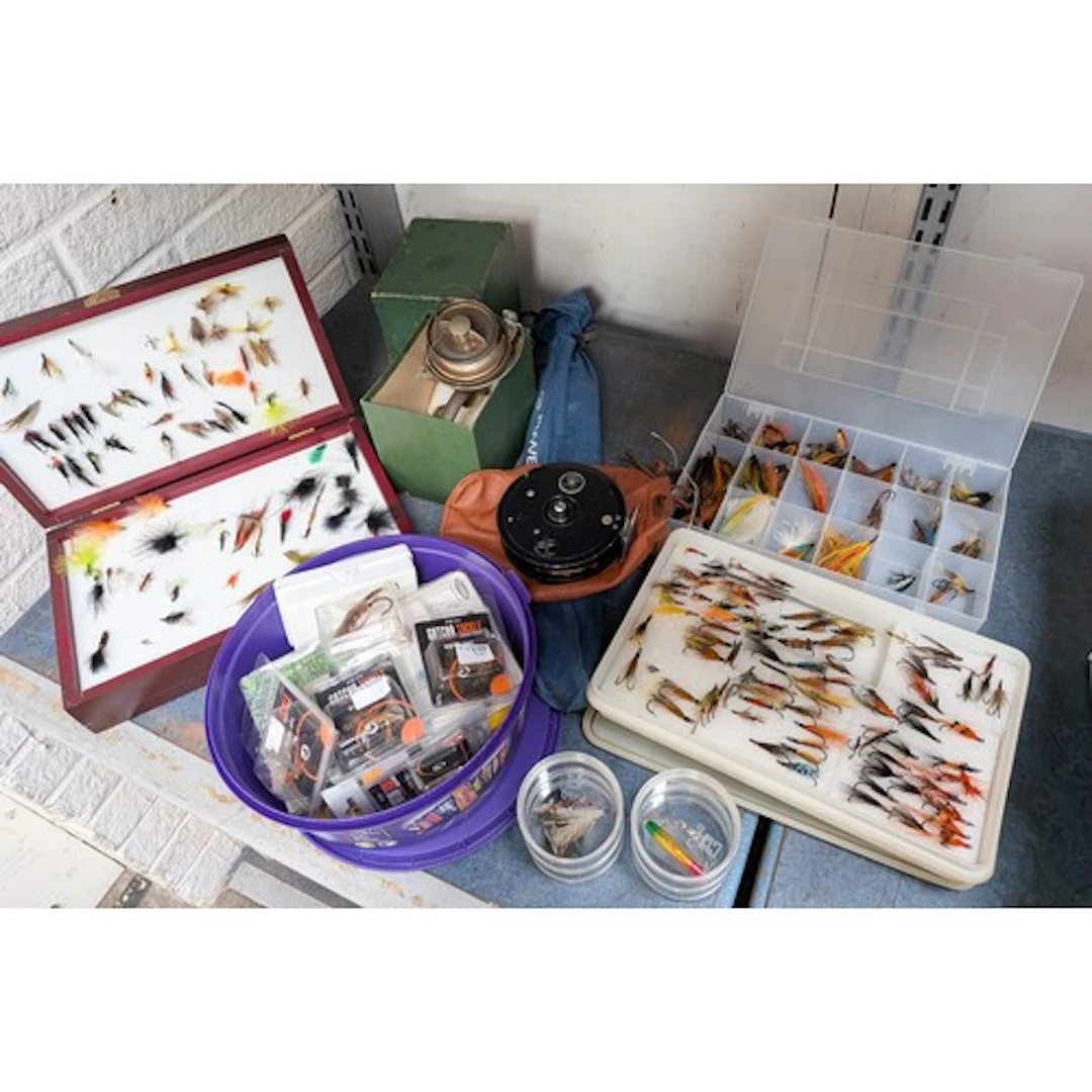 Luxor fishing reel, Aerial reel, fishing flies and other tac...