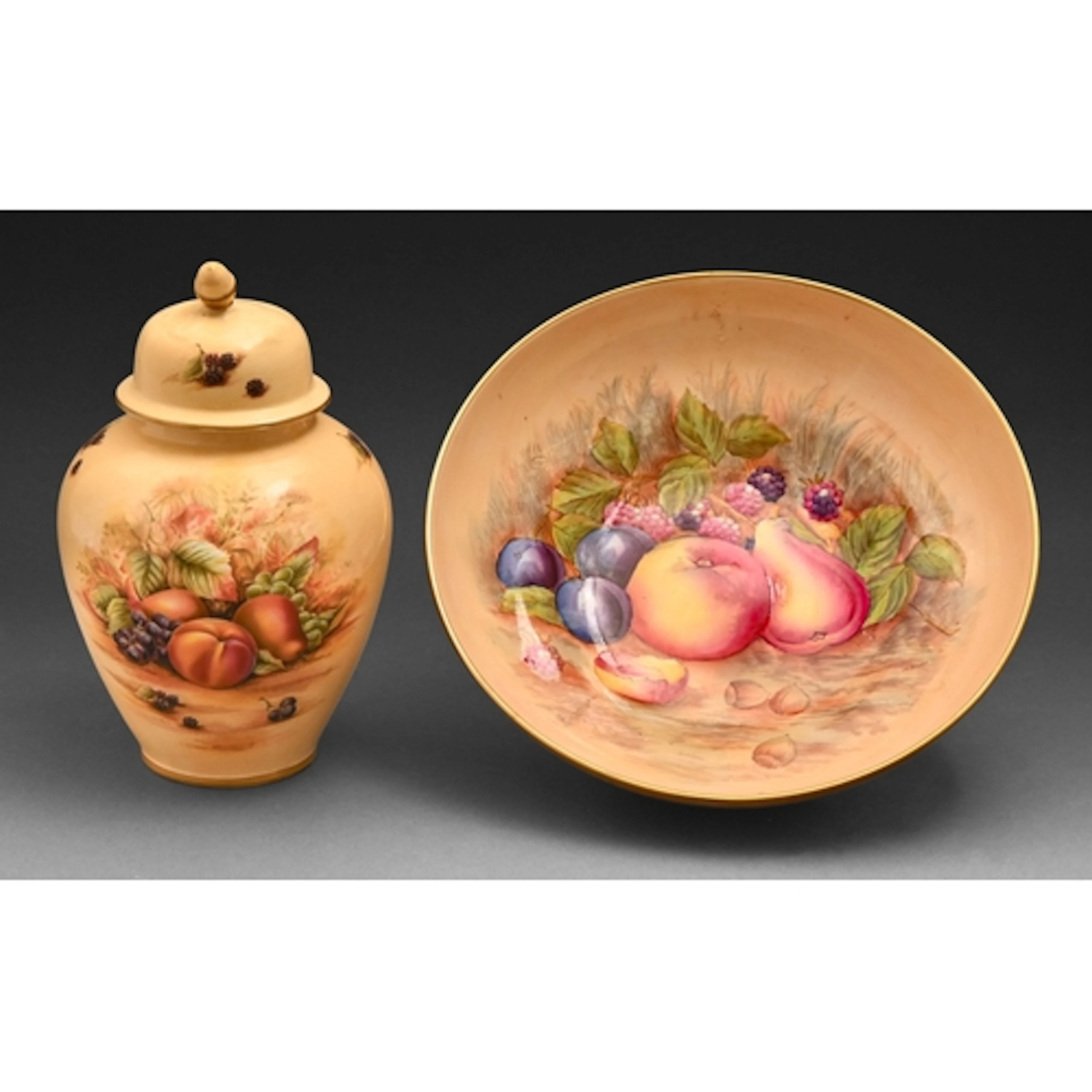An Aynsley fruit bowl, late 20th c, printed and painted with...