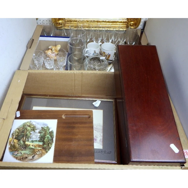 A qty of silver plate, mahogany box, ceramics etc (2)