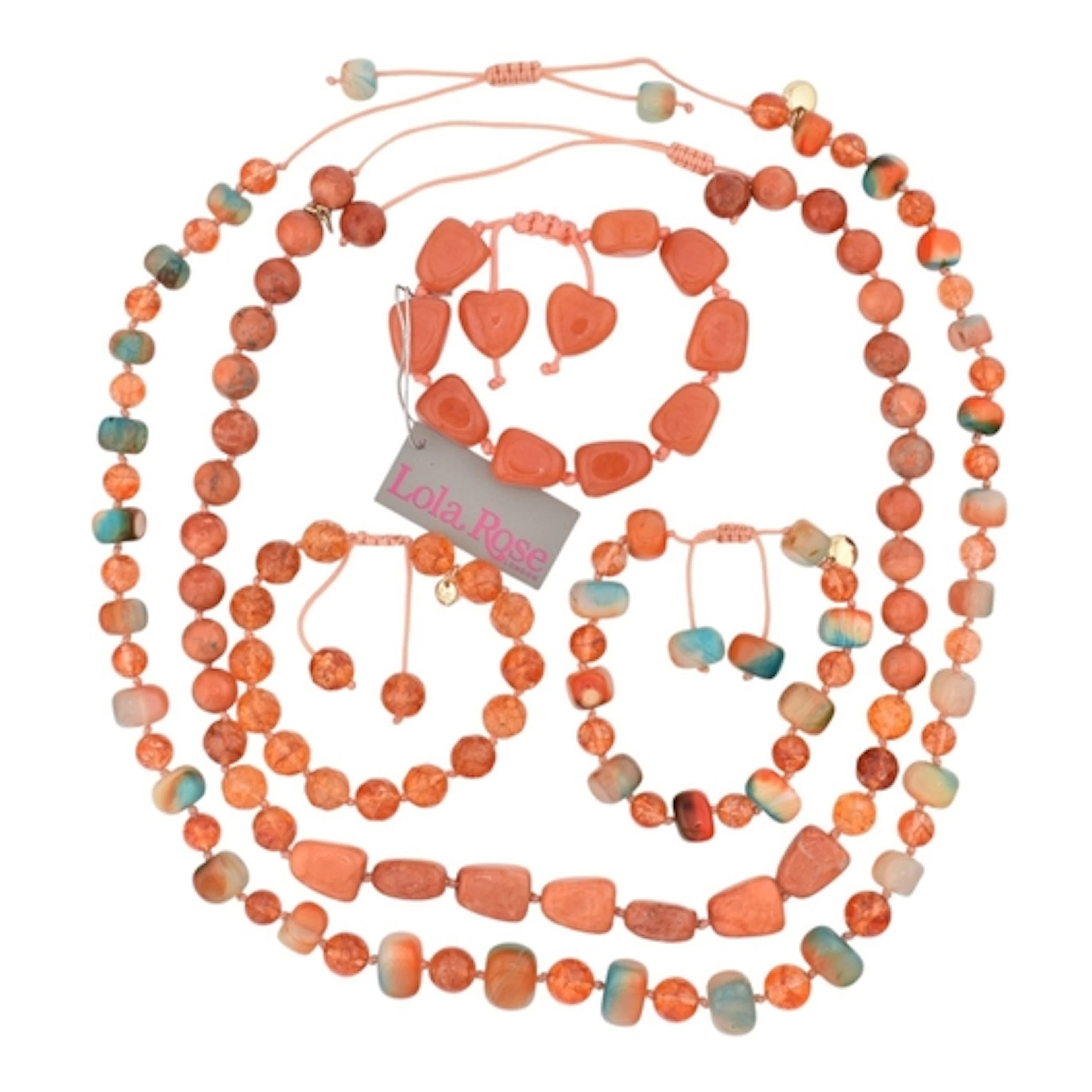 A selection of orange Lola Rose jewellery. Five pieces to in...