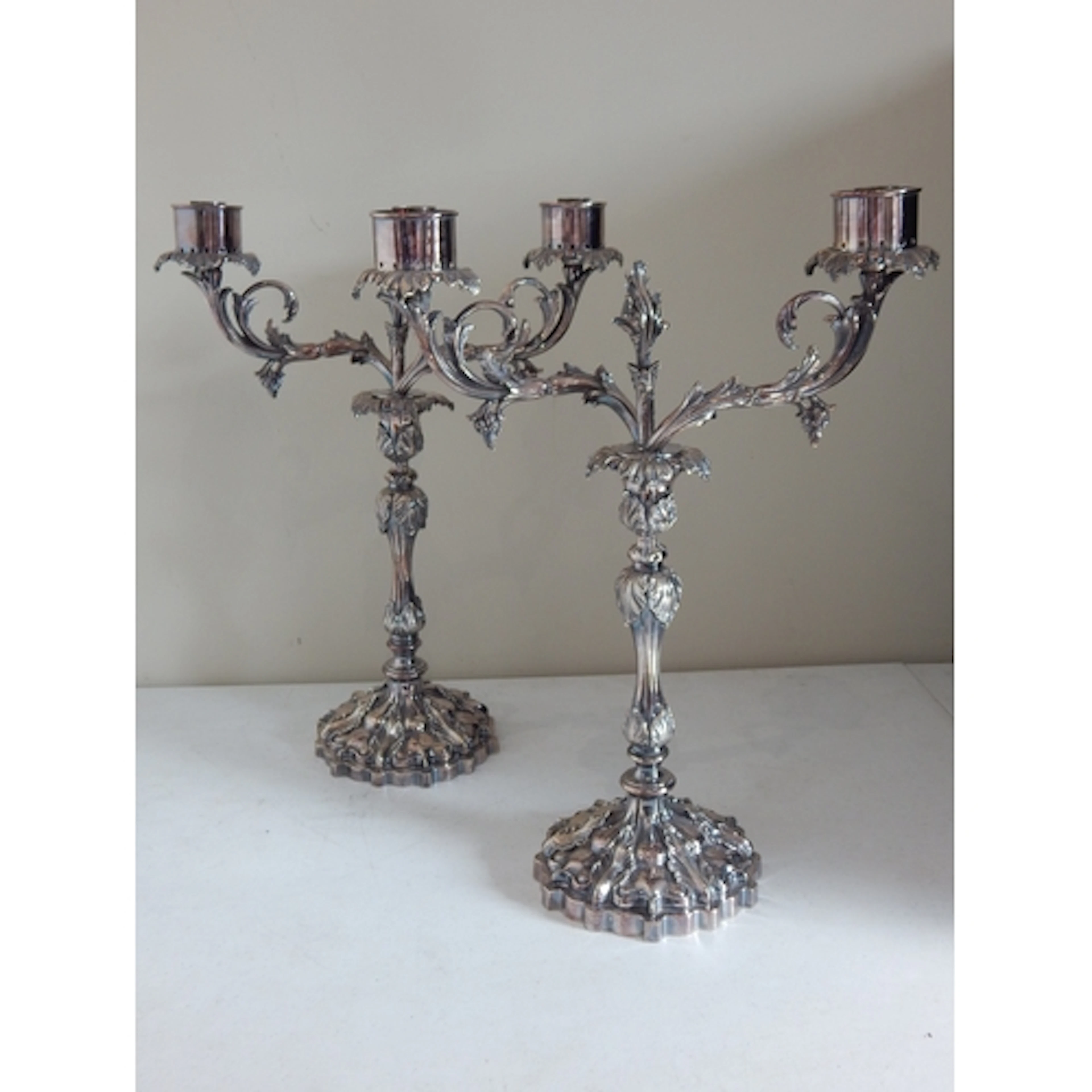 An Impressive Pair of Victorian Silver Plated Two Branch Can...