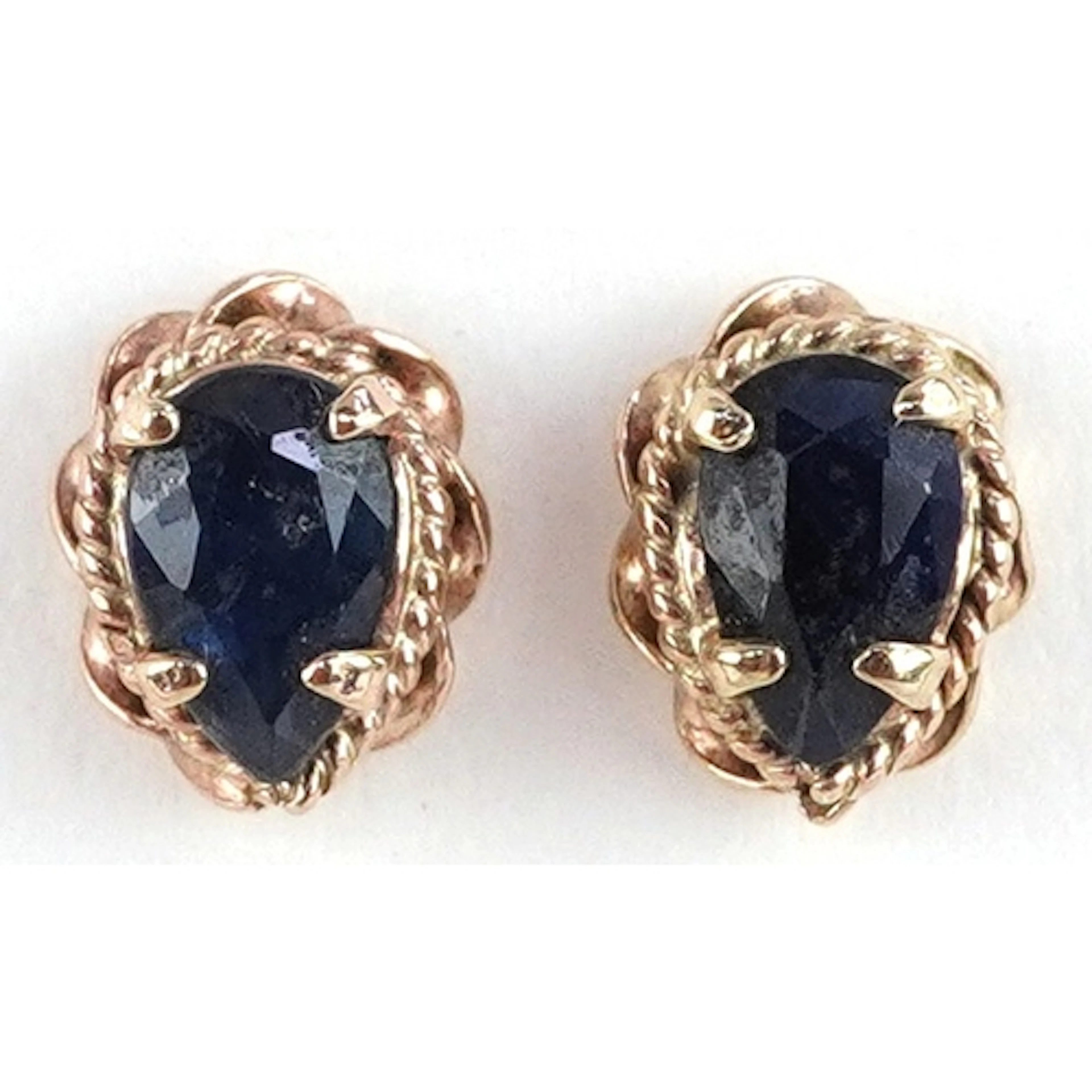 Pair of yellow metal blue spinel stud earrings, marked 9ct g...