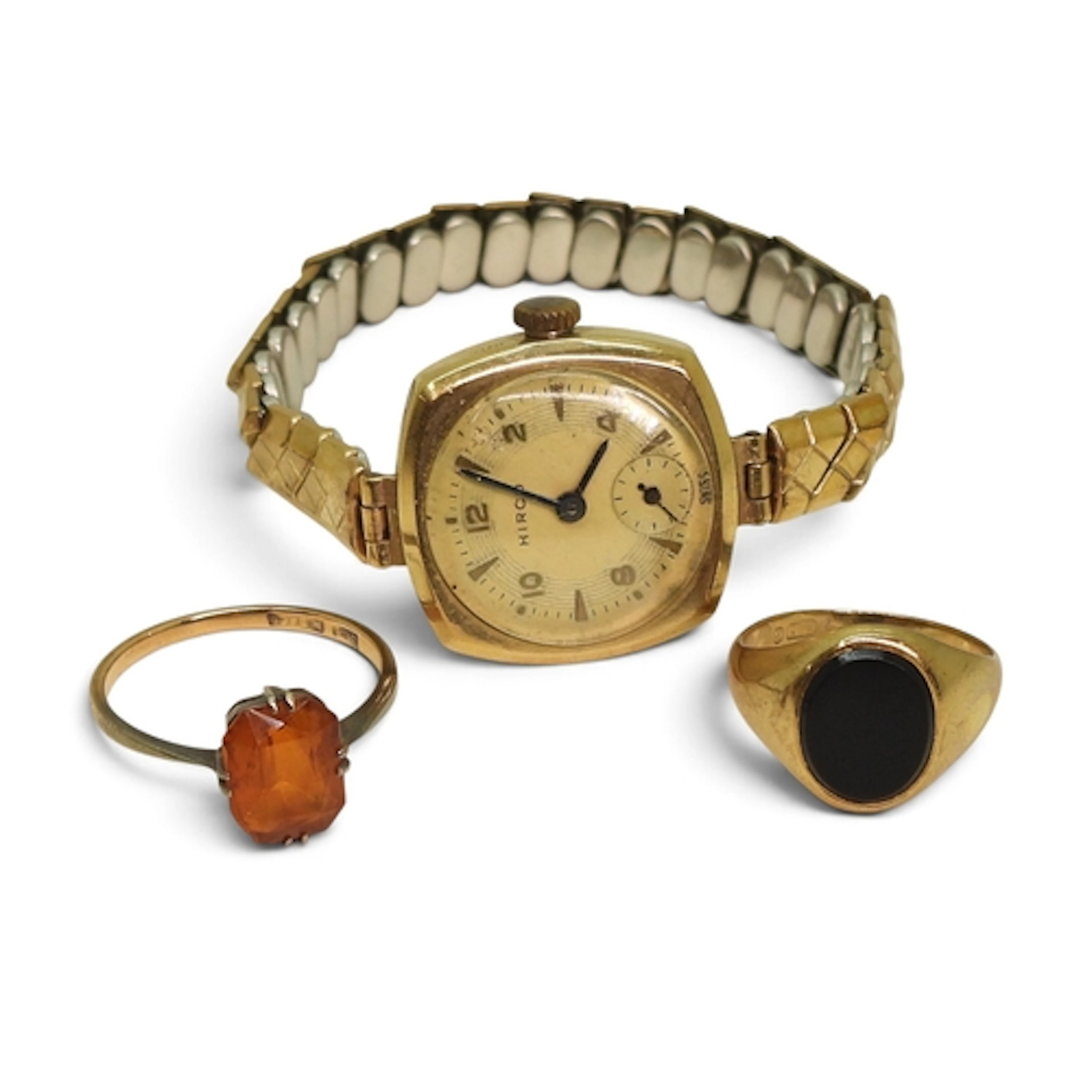 A 9ct gold cased ladies Hirco watch, with a gold plated stra...