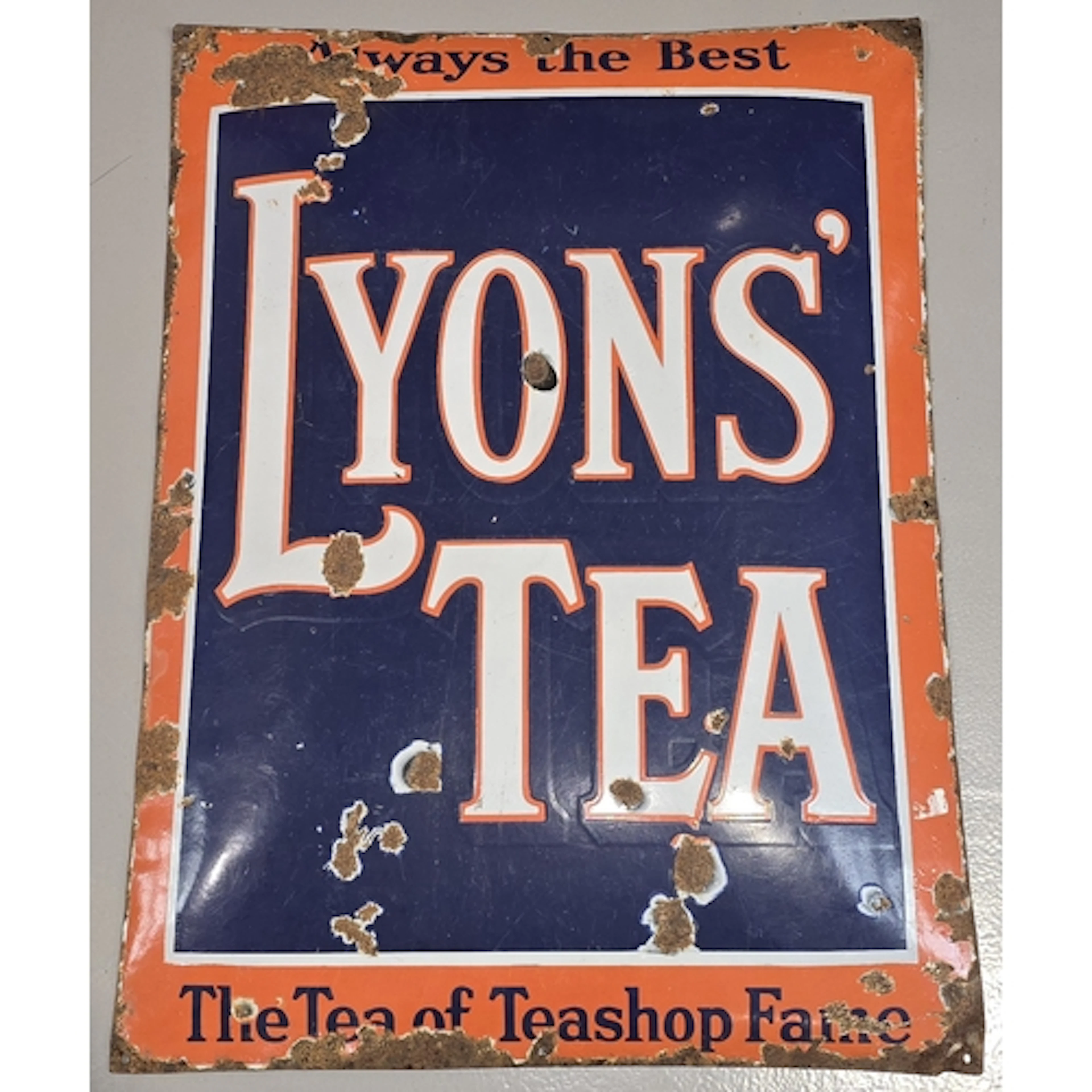 Large vintage Lyons' Tea convex enamel advertising sign meas...