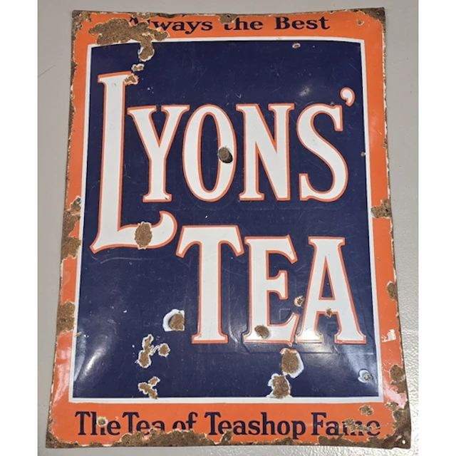 Large vintage Lyons' Tea convex enamel advertising sign meas...