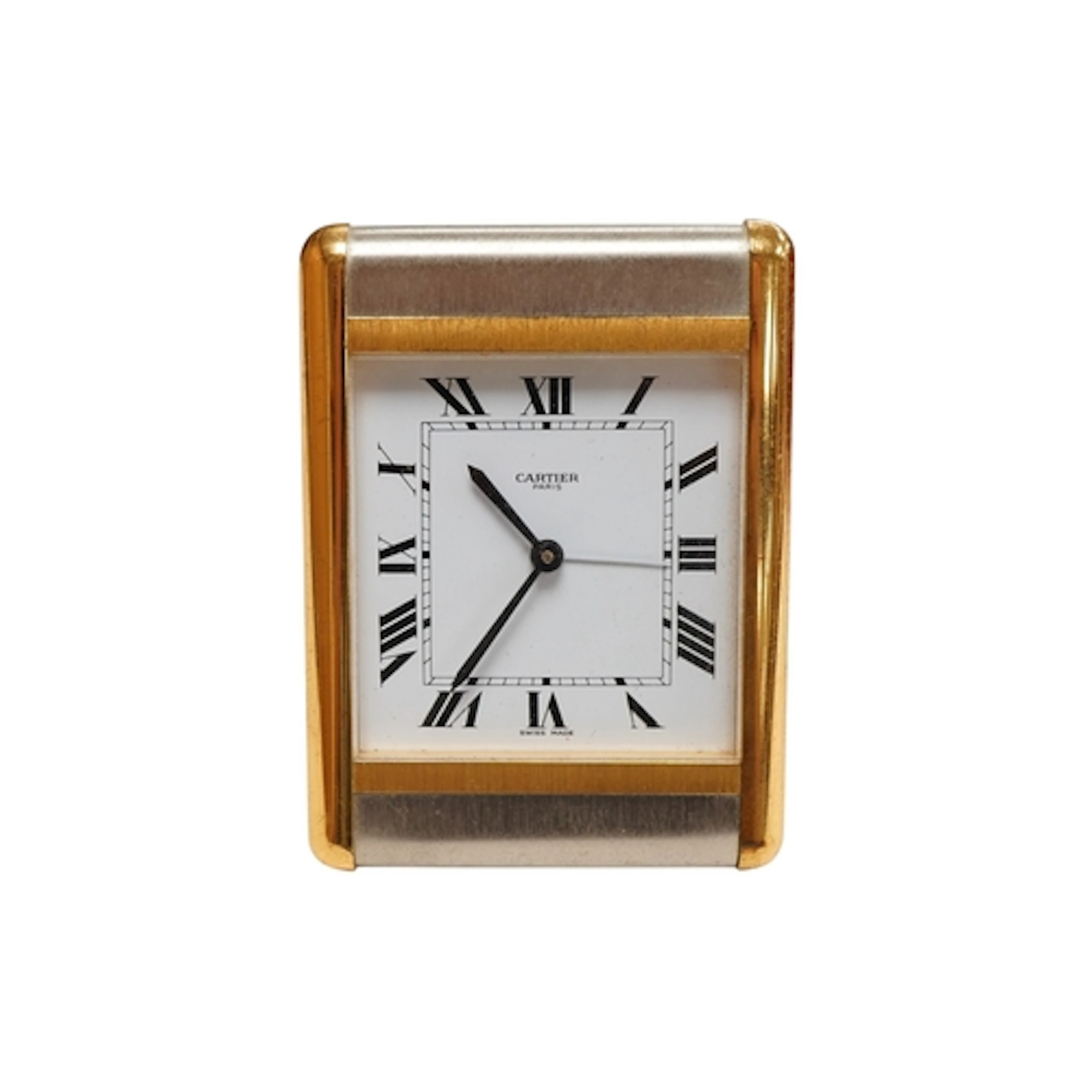 A boxed Must de Cartier Tank travel alarm clock, REF7505, wi...