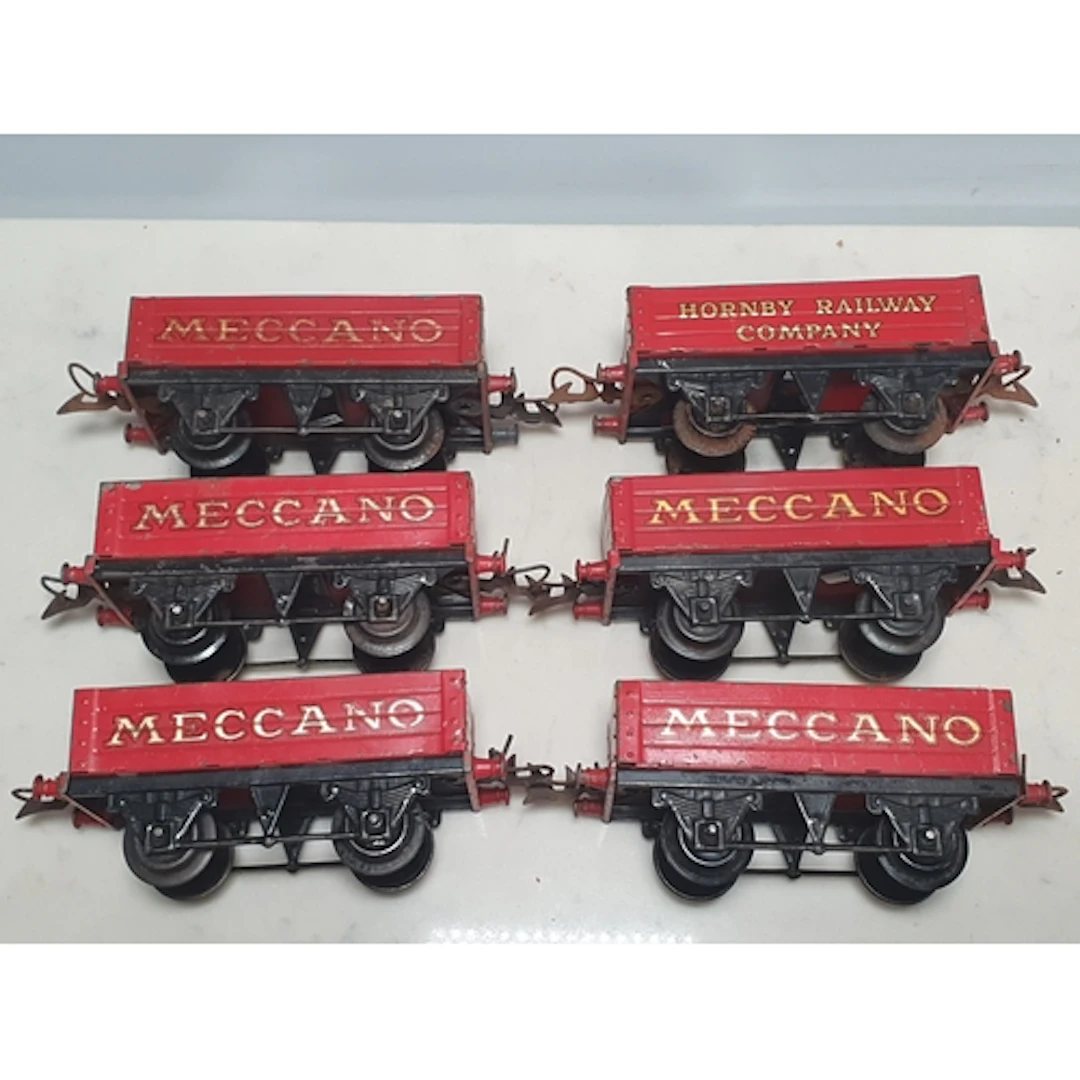 Five unboxed Hornby 0 gauge private owner 'Meccano' Coal Wag...
