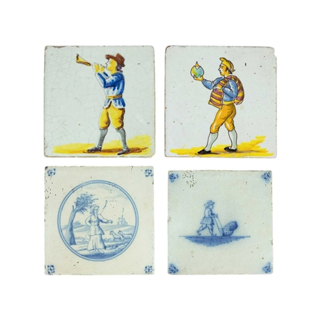 Two hand painted Majolica tiles. Probably Spanish, 19th cent...