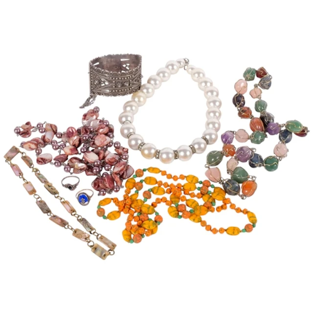 A selection of silver and costume jewellery, including 2 sil...