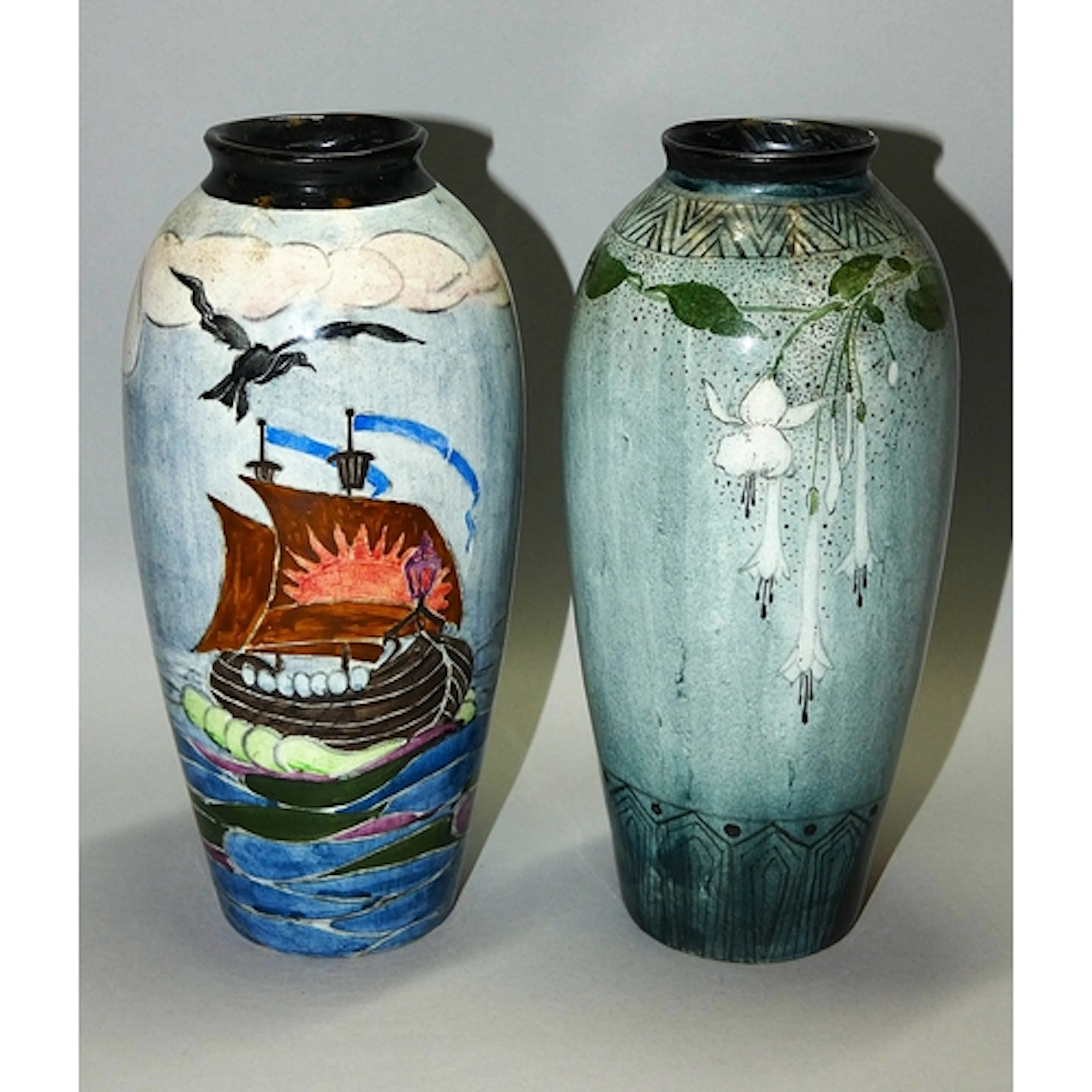 M.C. BONE, SCOTTISH. Art Nouveau pottery oviform vase decora...