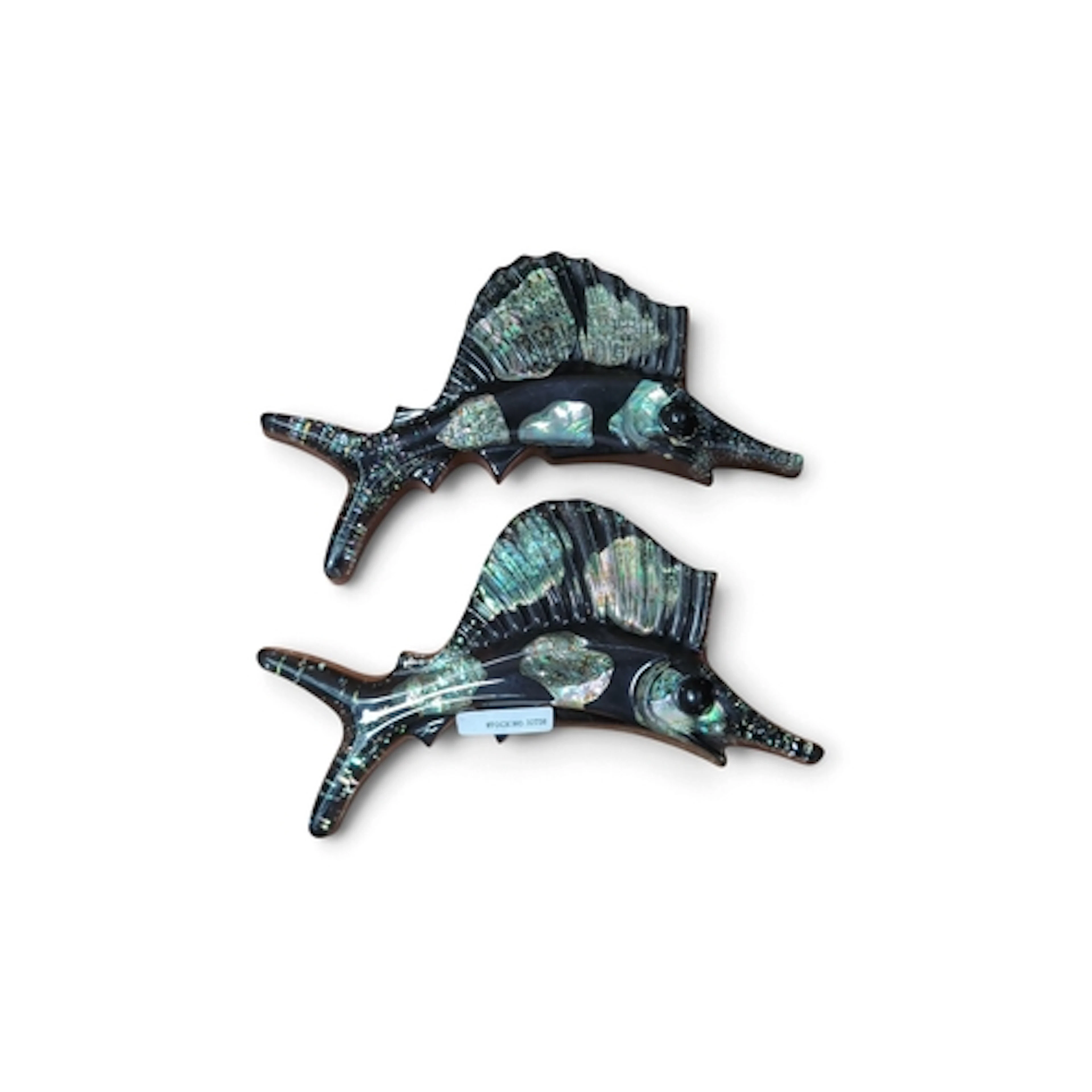 A pair of Crystal Craft sailfish wall plaques with black bod...