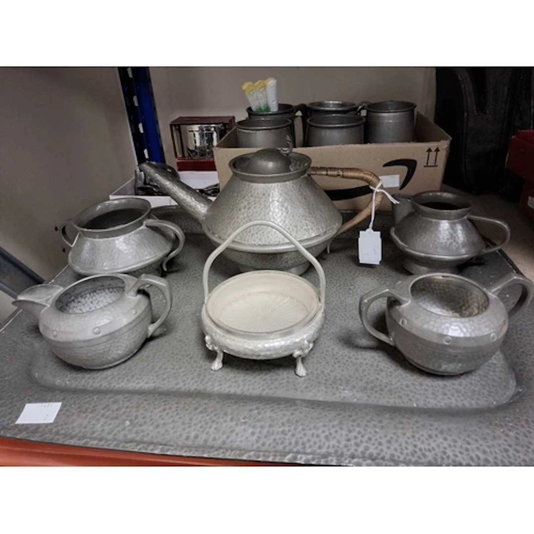TWO SMALL BOXES AND LOOSE PEWTER AND OTHER METALWARE, to inc...
