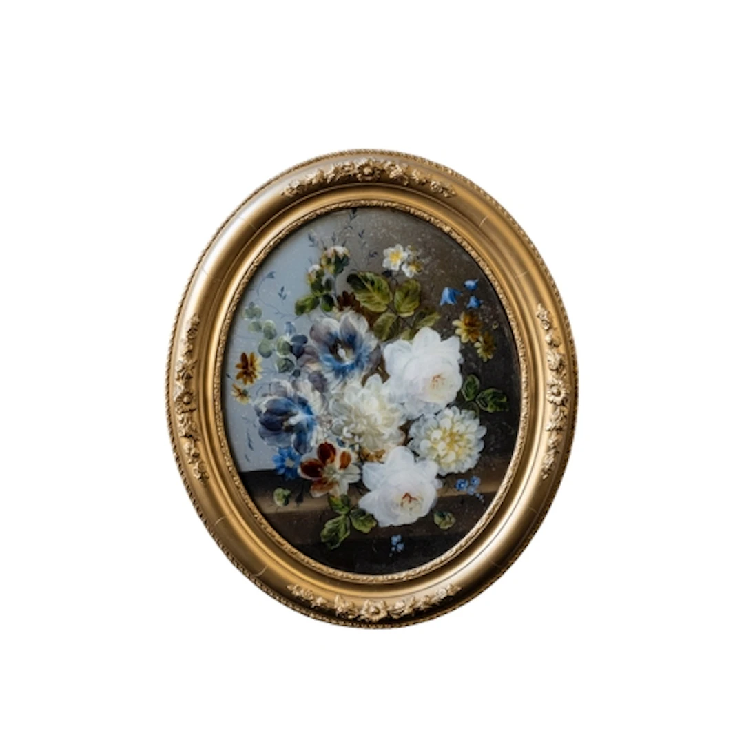 A VICTORIAN FLORAL STILL LIFE ON CONVEX GLASS PANEL mounted ...