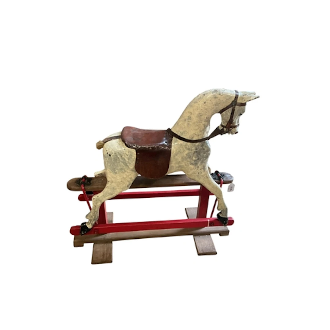 A half-size painted wood rocking horse for restoration, 82cm...