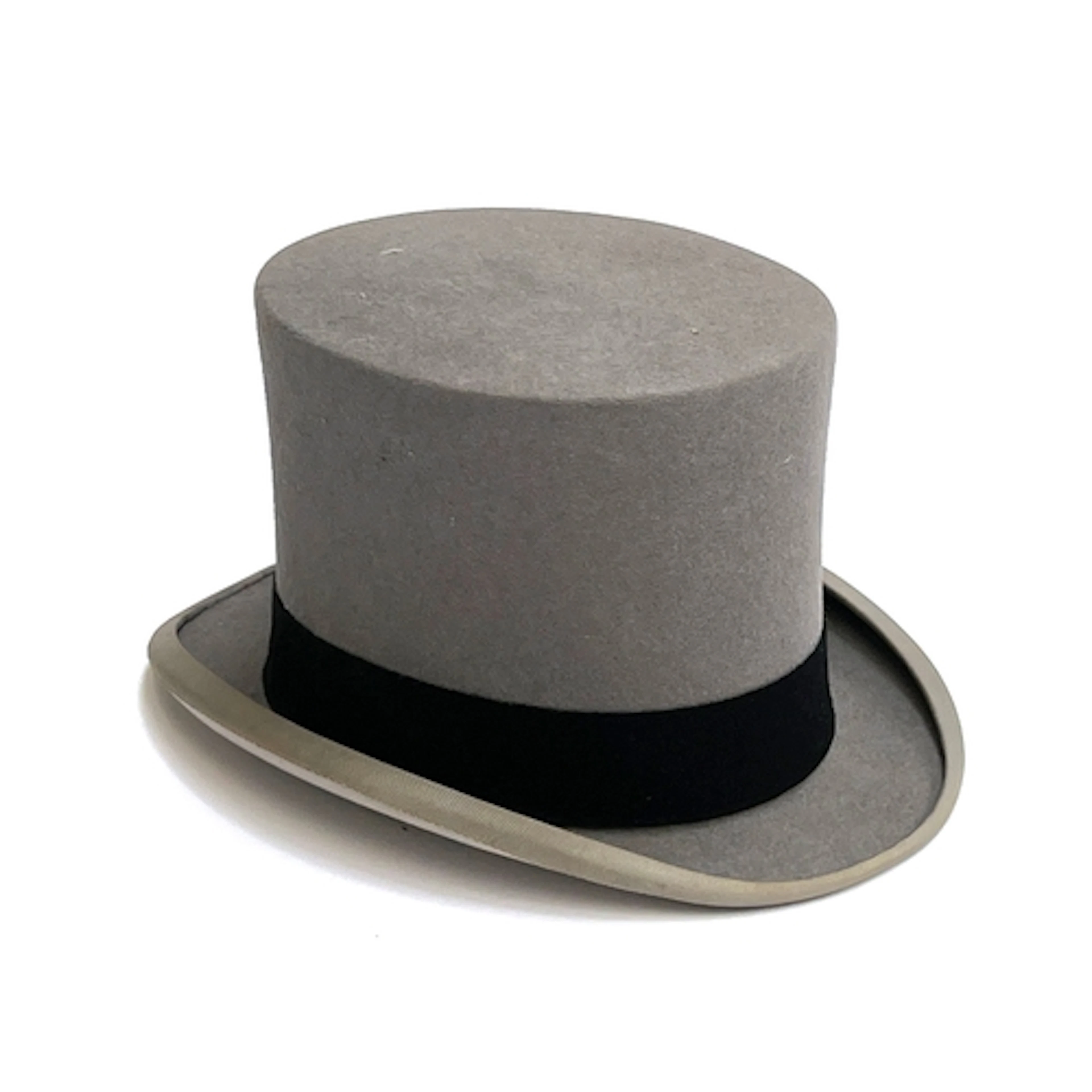 A Herbert Johnson grey felt top hat, 7" 7/8 front to back, 6...