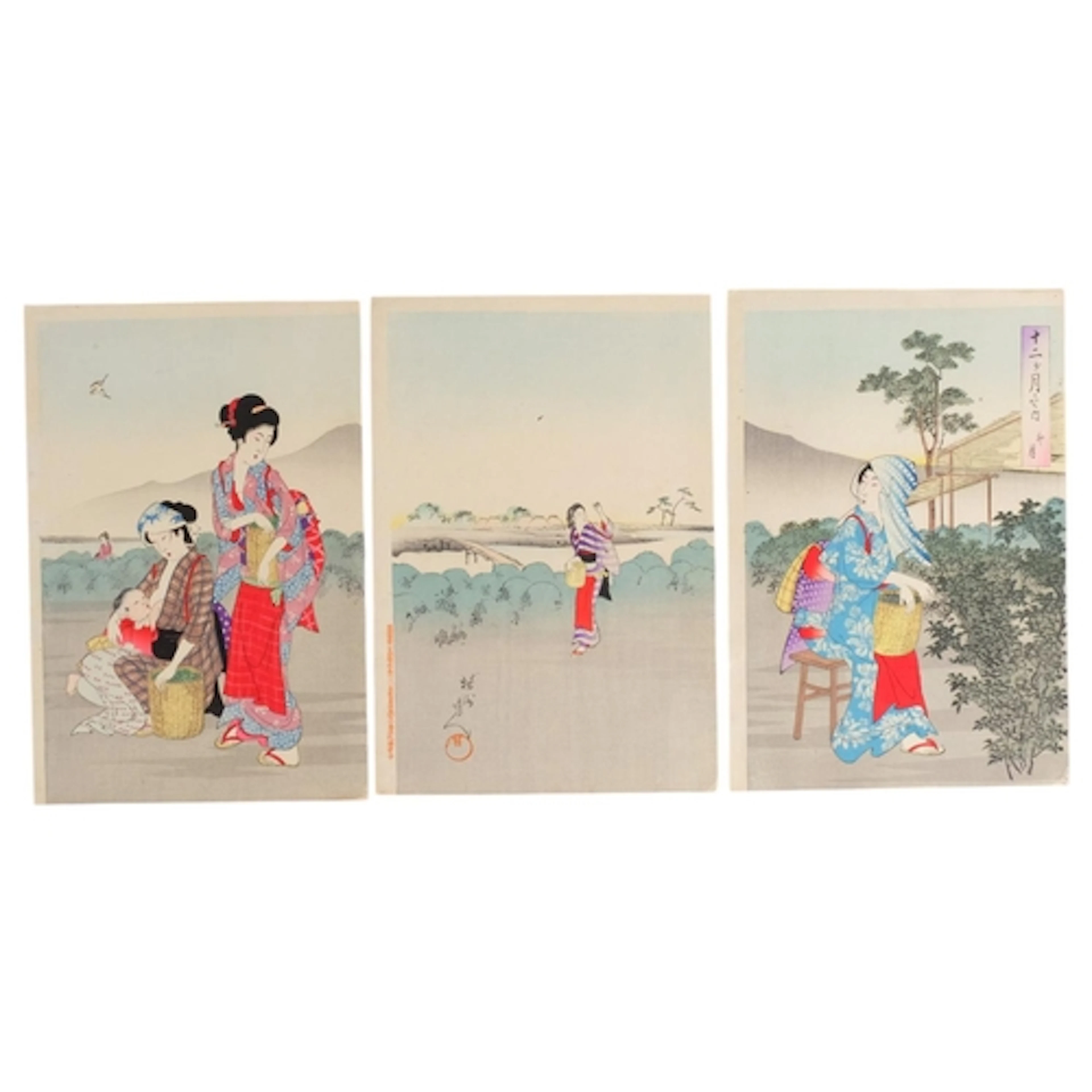 Chikanobu Toyohara (1838-1912), a triptych woodblock print, ...