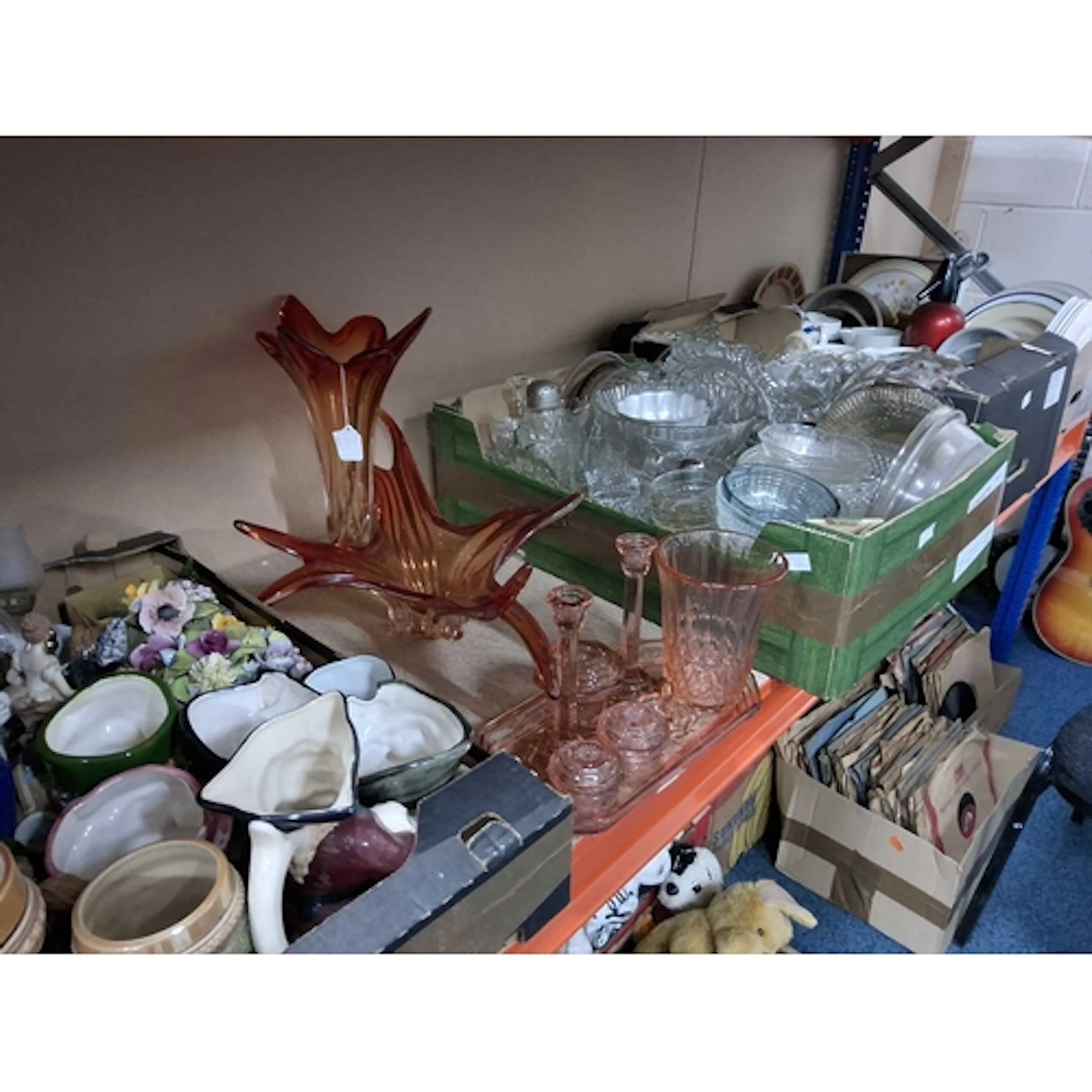 FOUR BOXES AND LOOSE OF VINTAGE HOUSEHOLD CERAMICS AND GLASS...
