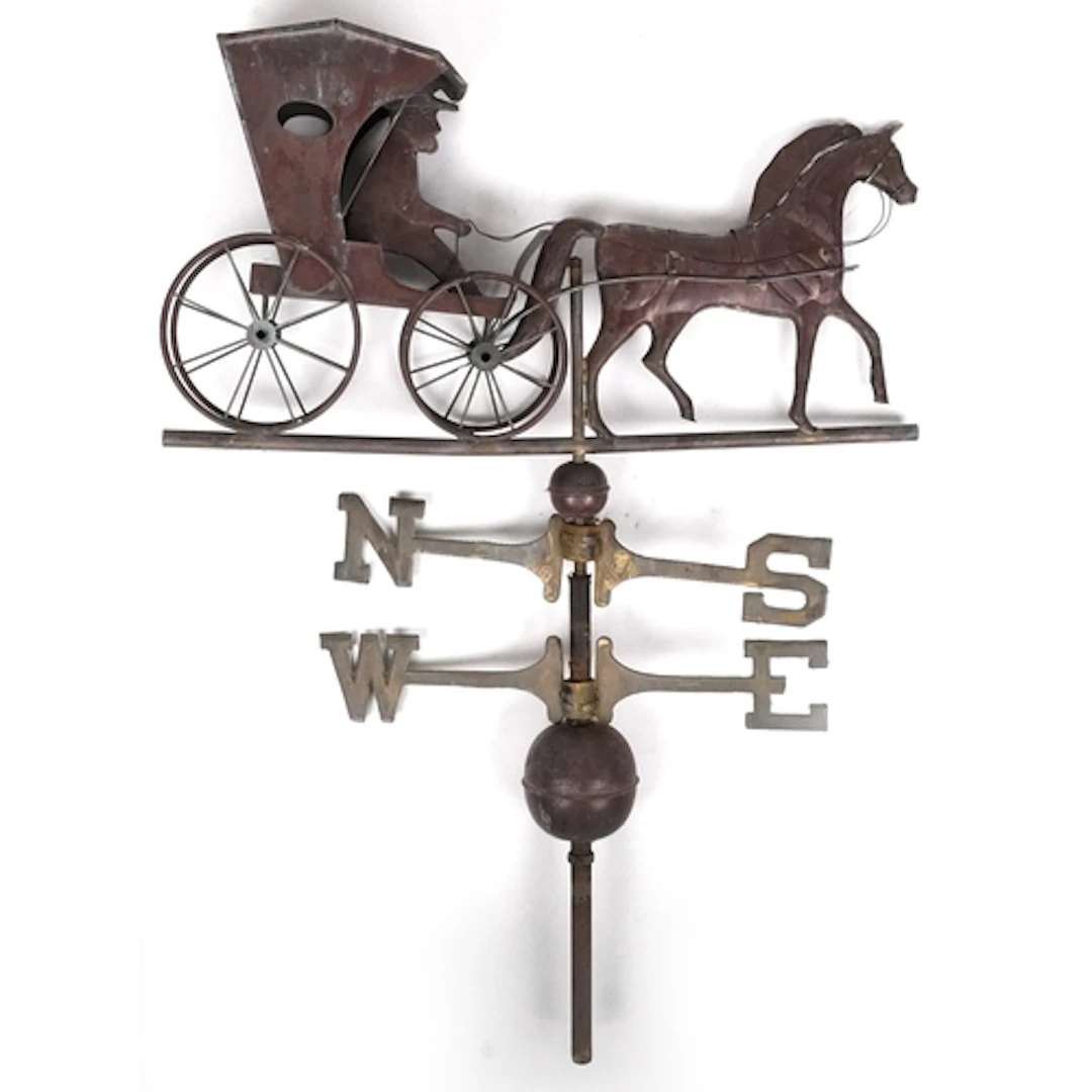 Vintage copper and metal weather vane in the form of a horse...