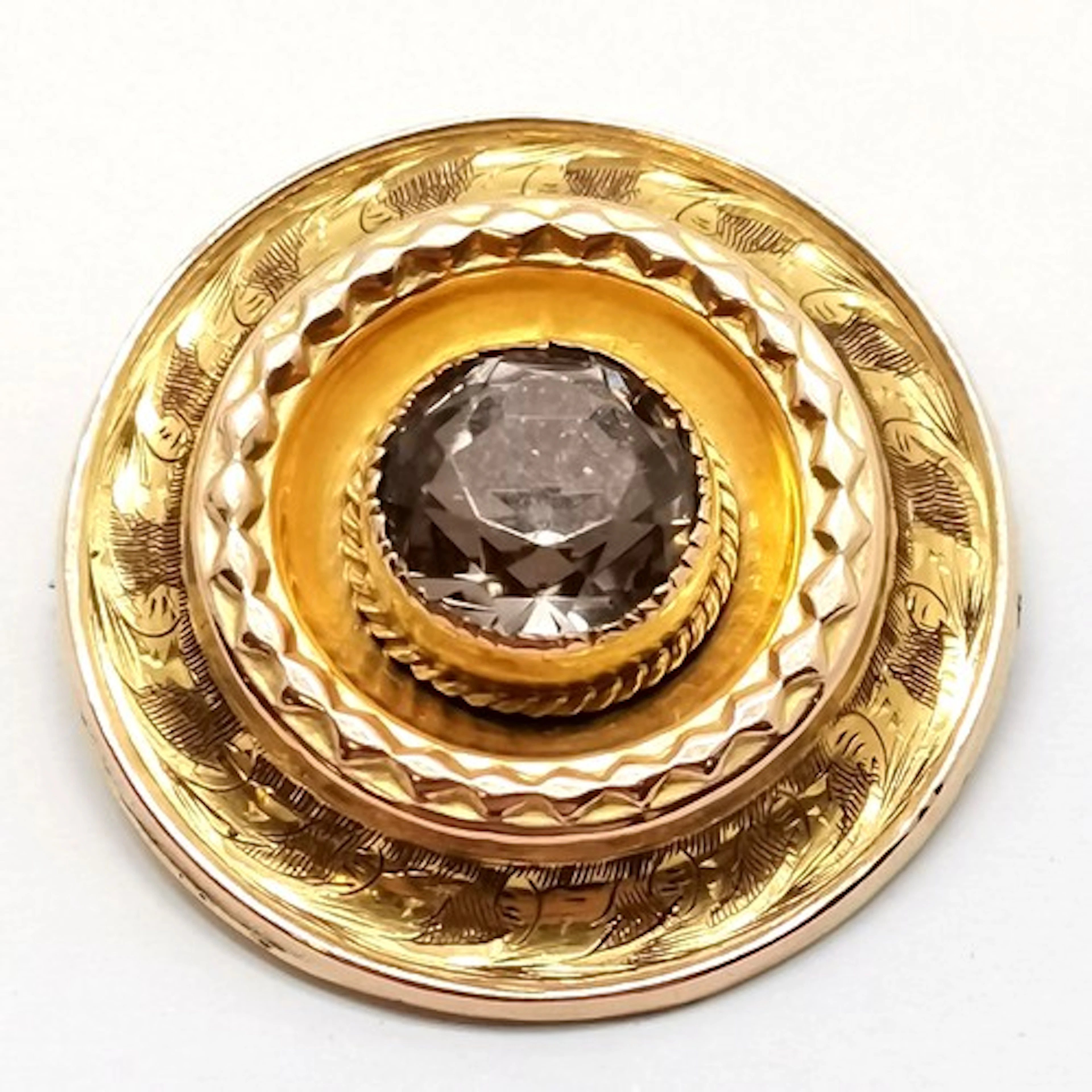 Antique 9ct hallmarked gold rock crystal stone set circular ...