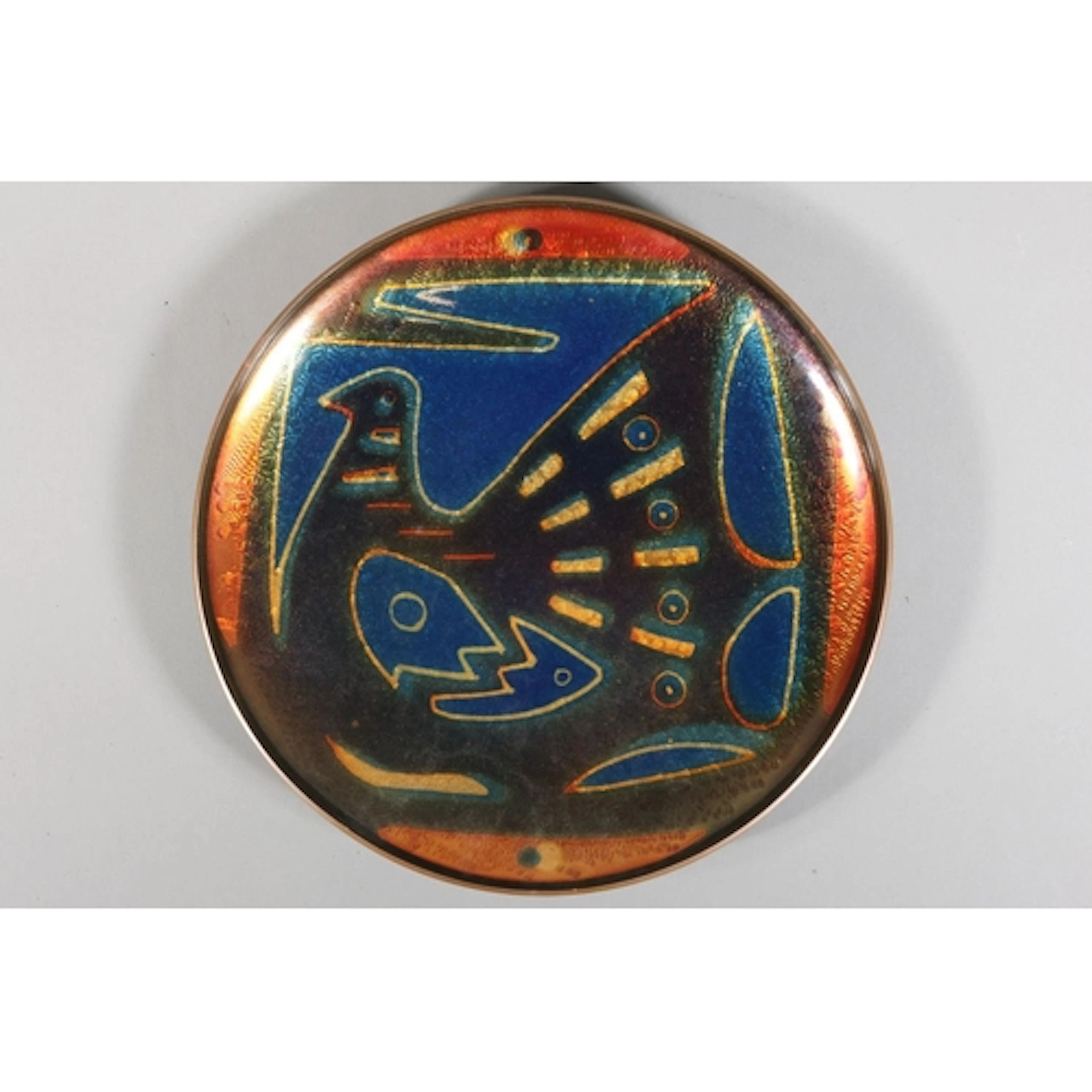 Mid Century Norwegian enamel on bronze plate of a dove, desi...
