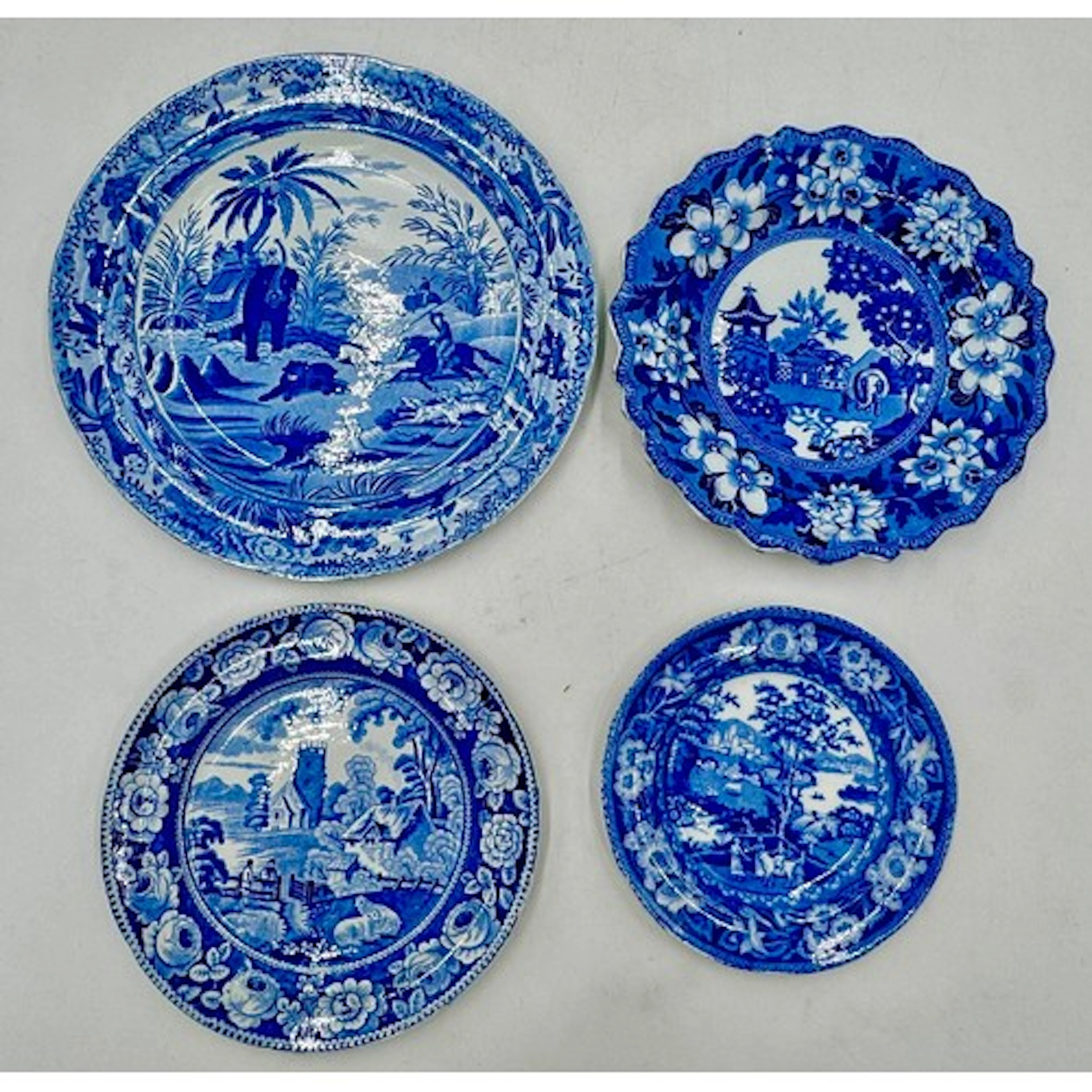 A group of early 19th century blue and white transfer-printe...