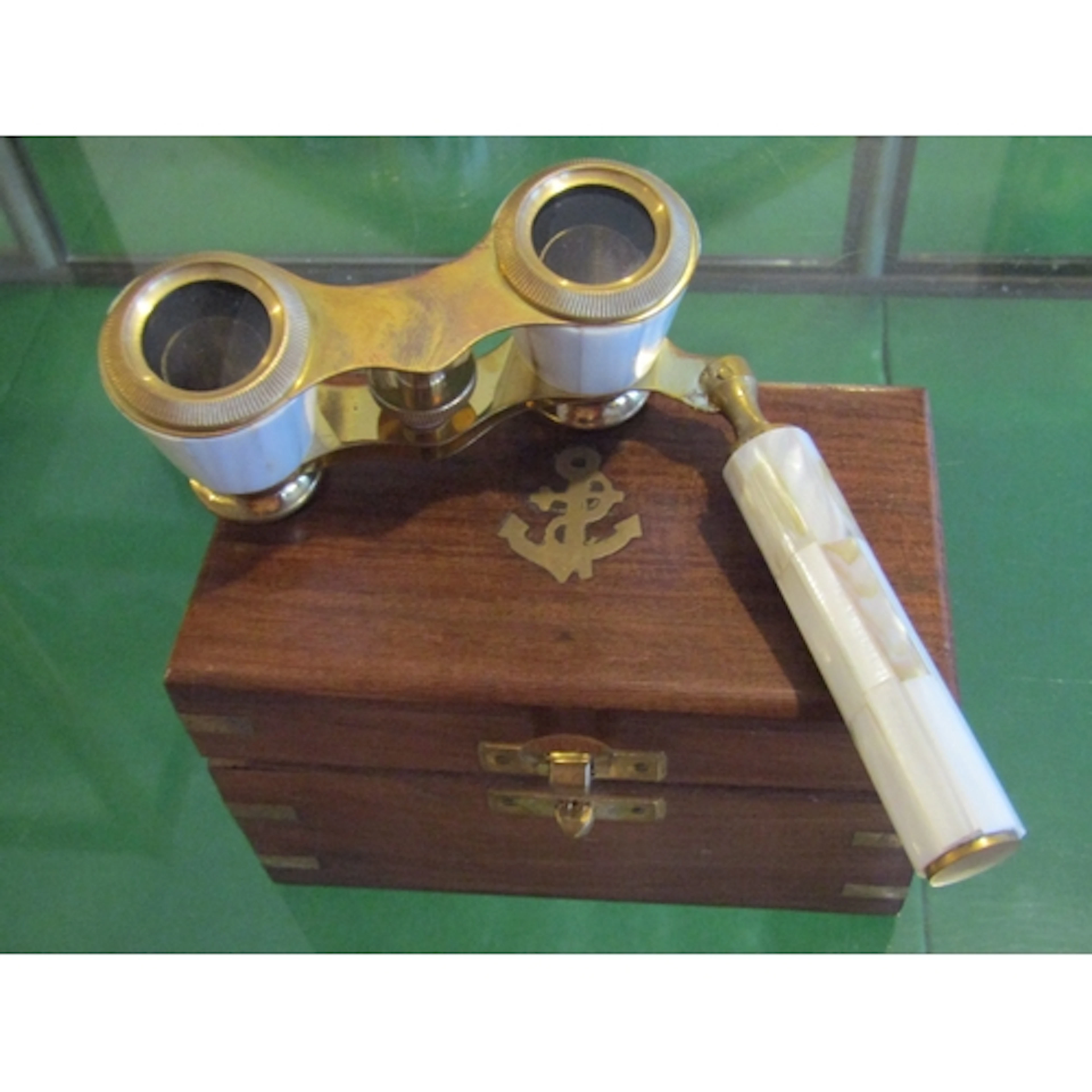 Pair of Opera Glasses with Hing Form Handle and Carry Case