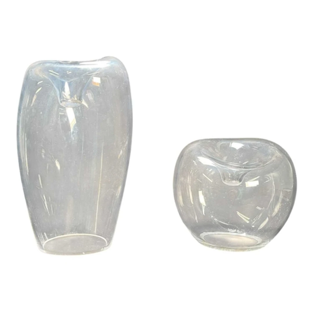 Scandinavian Modern Studio Glass - two clear glass candle ho...