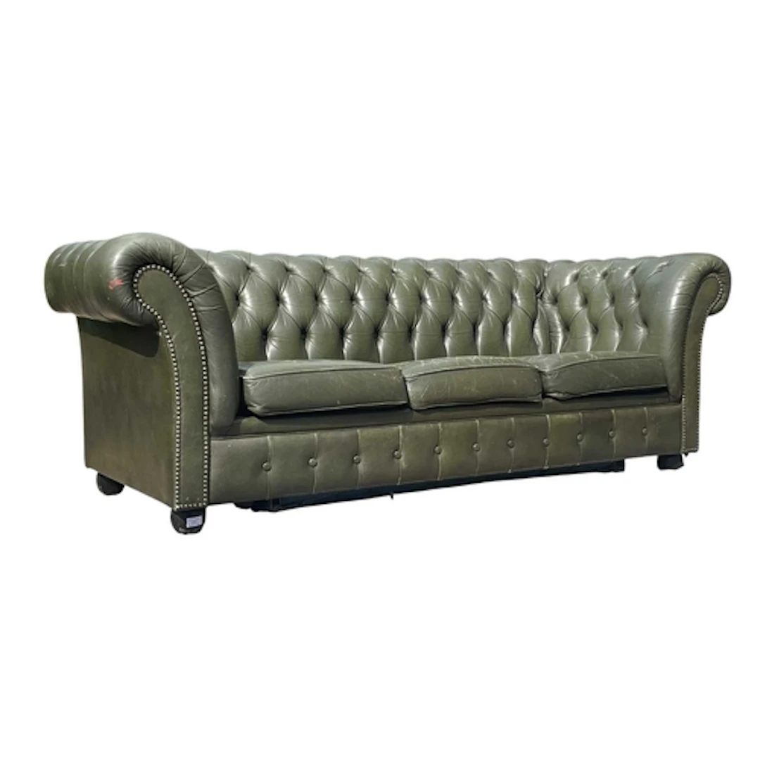 A Chesterfield style 20th century green leather buttoned bac...