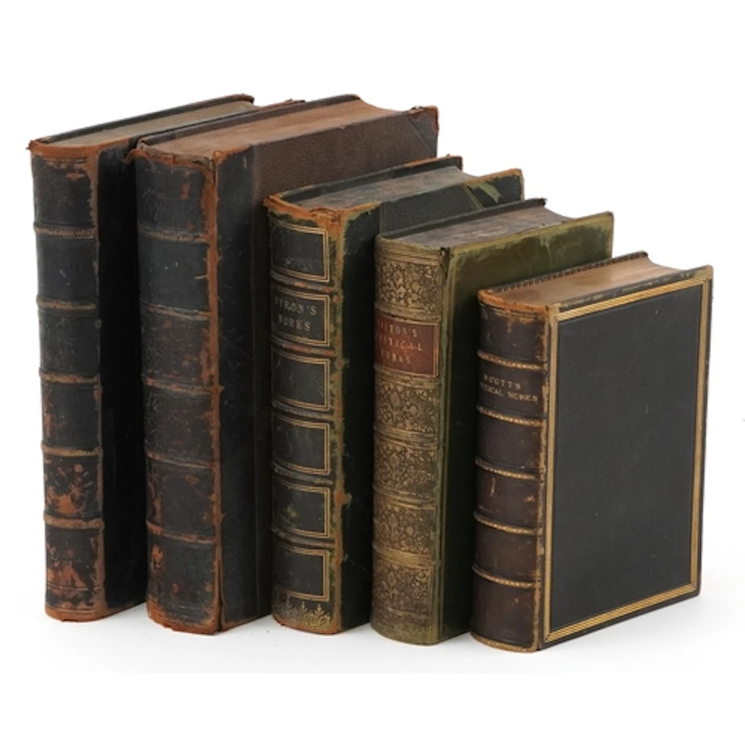 Five 19th century leather bound hardback books including The...