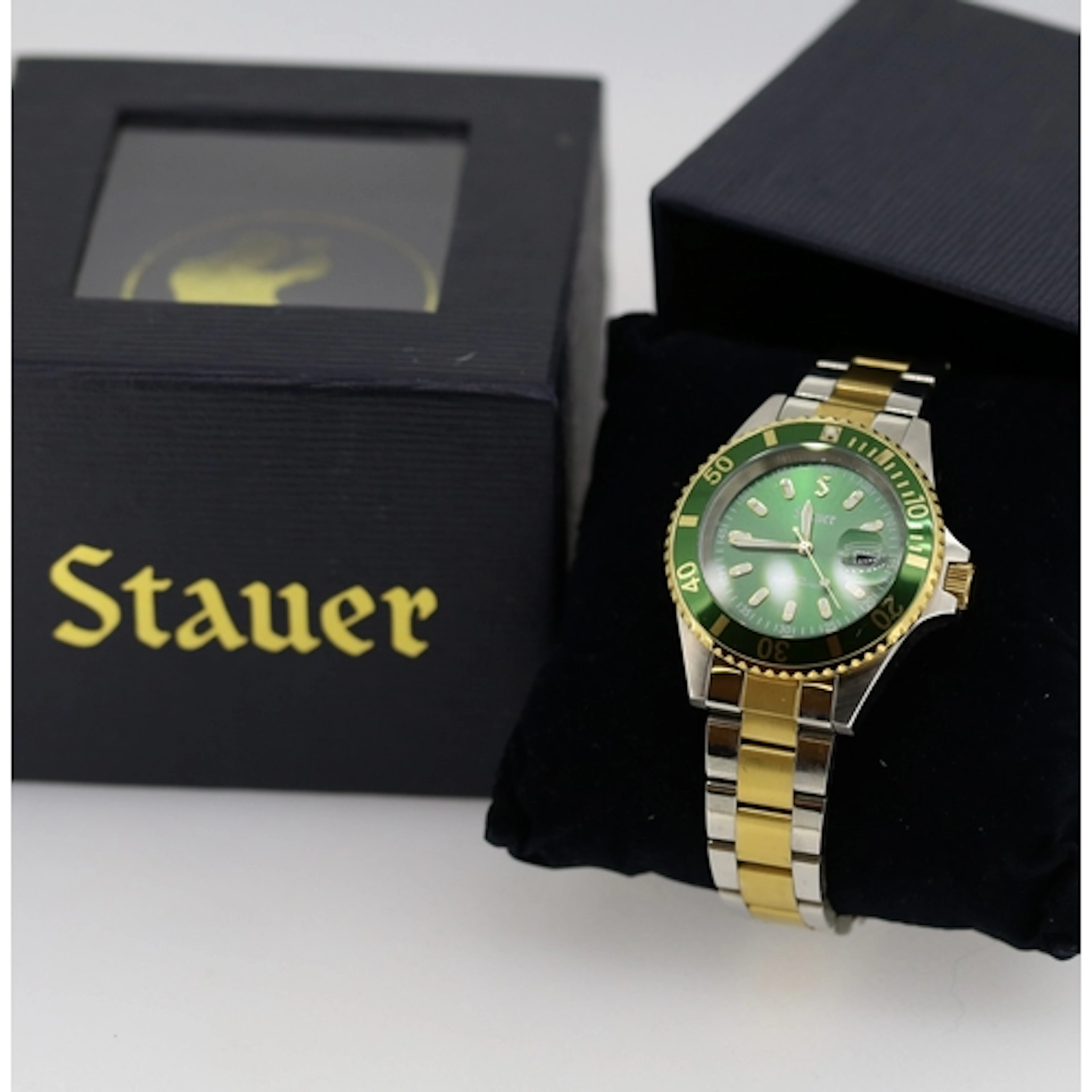 Stauer Gentleman's Evergreen BiMetal Diver Watch Date Apertu...