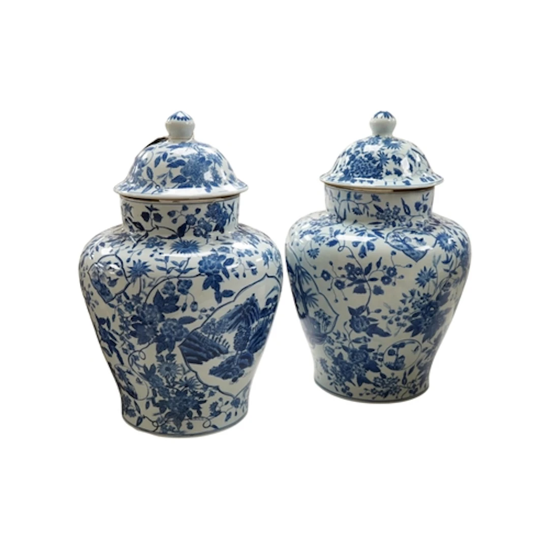 A pair of modern Chinese blue and white baluster vases and c...