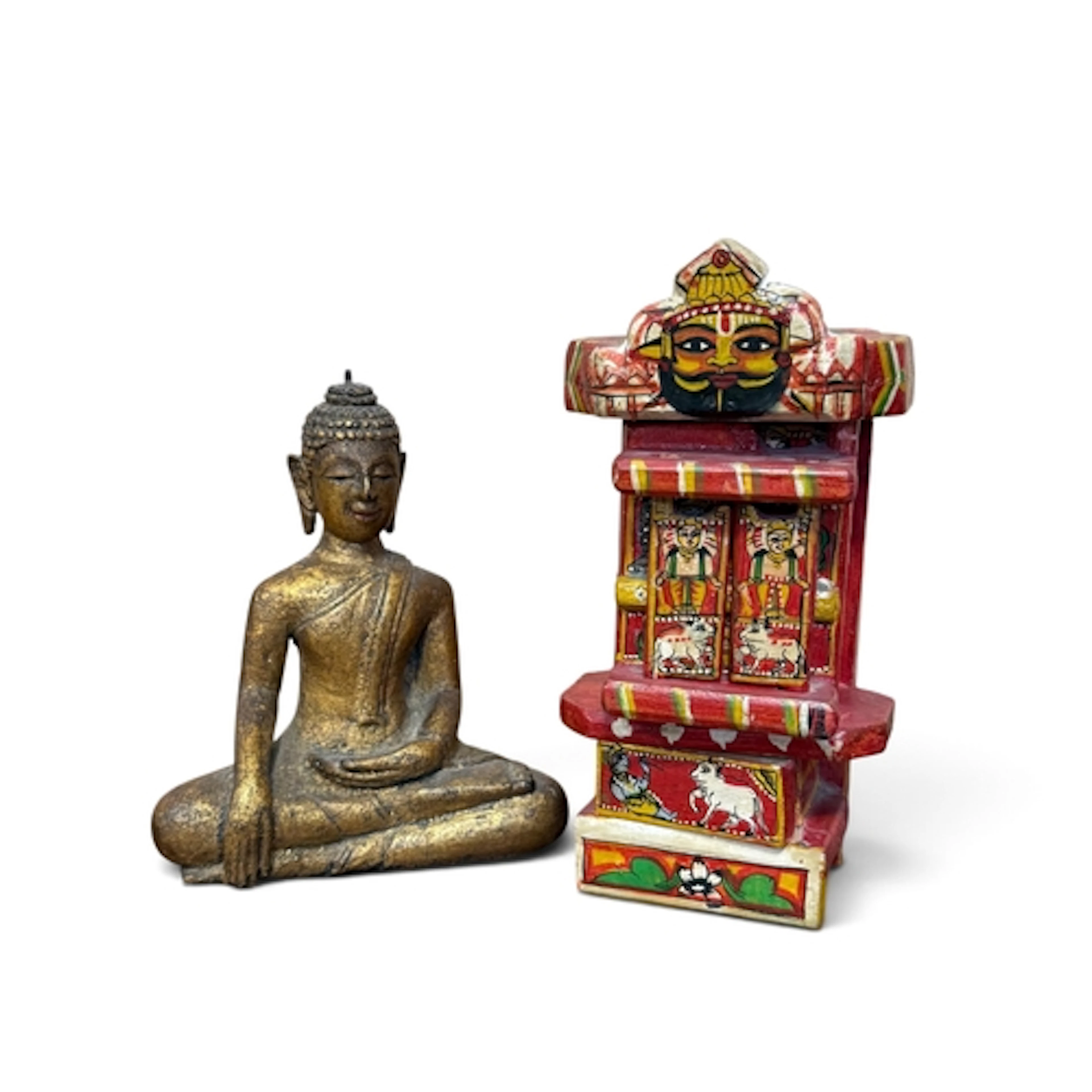 A 19TH CENTURY INDIAN POLYCHROME PAINTED WOODEN KAAVAD, RAJA...