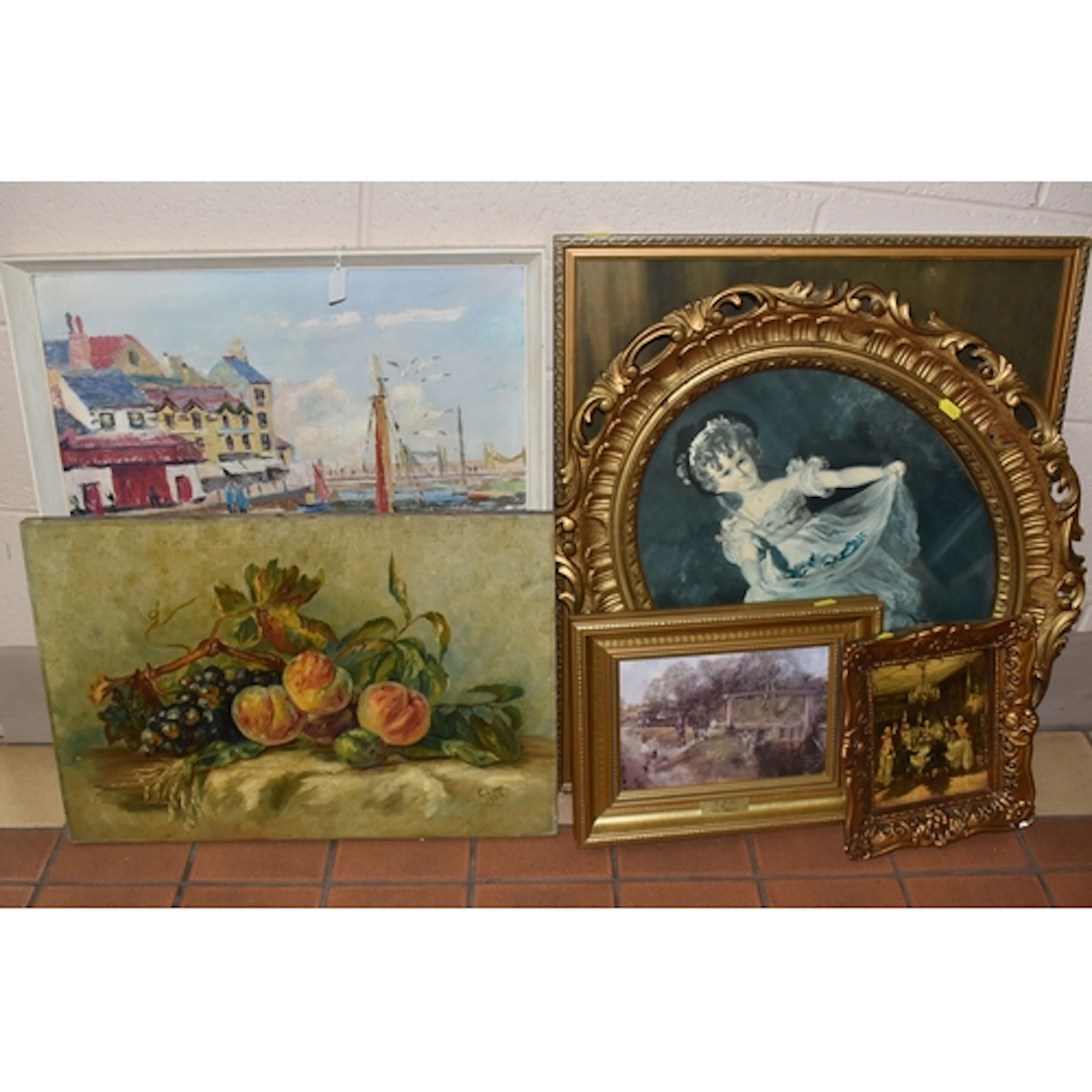 SIX PAINTINGS AND PRINTS, COMPRISING A TERRY BURKE HARBOUR V...